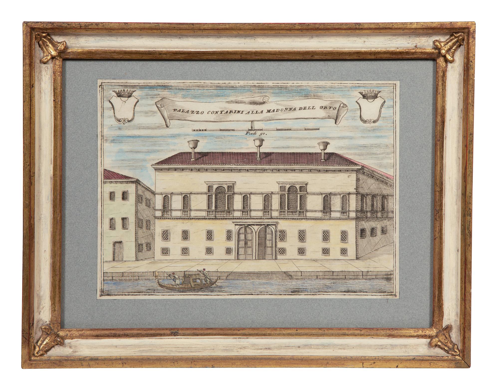 A Set of Nine Italian Hand-Colored Engravings Depicting Venetian Palaces