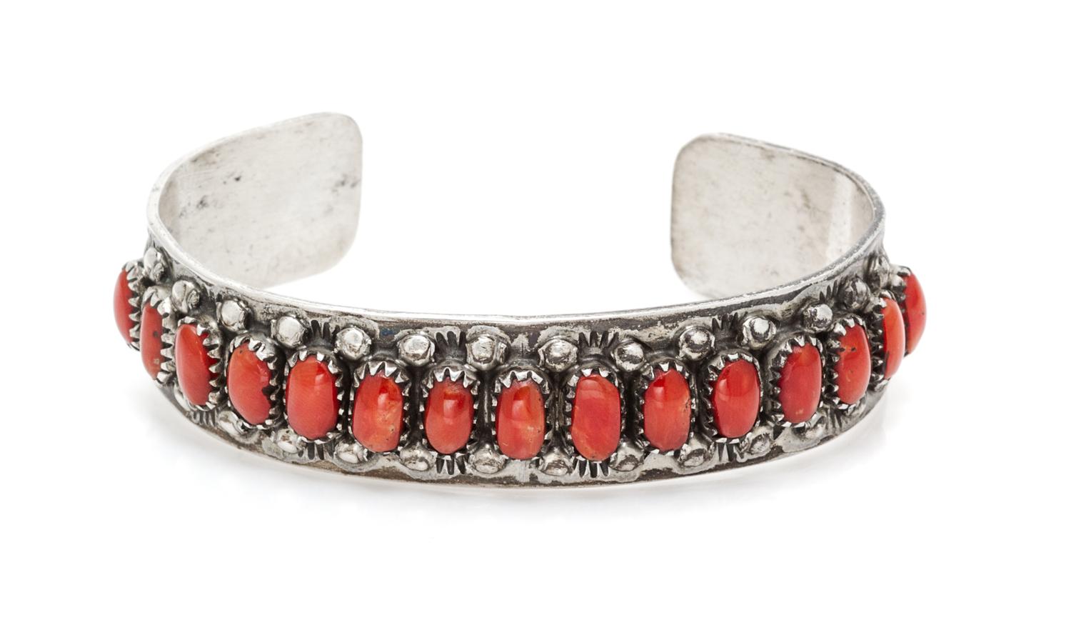 A Silver and Coral Cuff, Fred Weekoty, Zuni, 17.90 dwts.