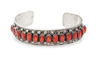 A Silver and Coral Cuff, Fred Weekoty, Zuni, 17.90 dwts.