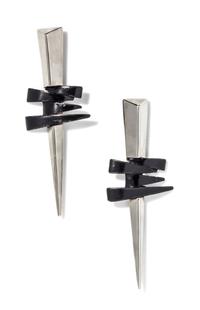 A Pair of Gianni Versace Geometric Brooches, 2.5" x 6.5".