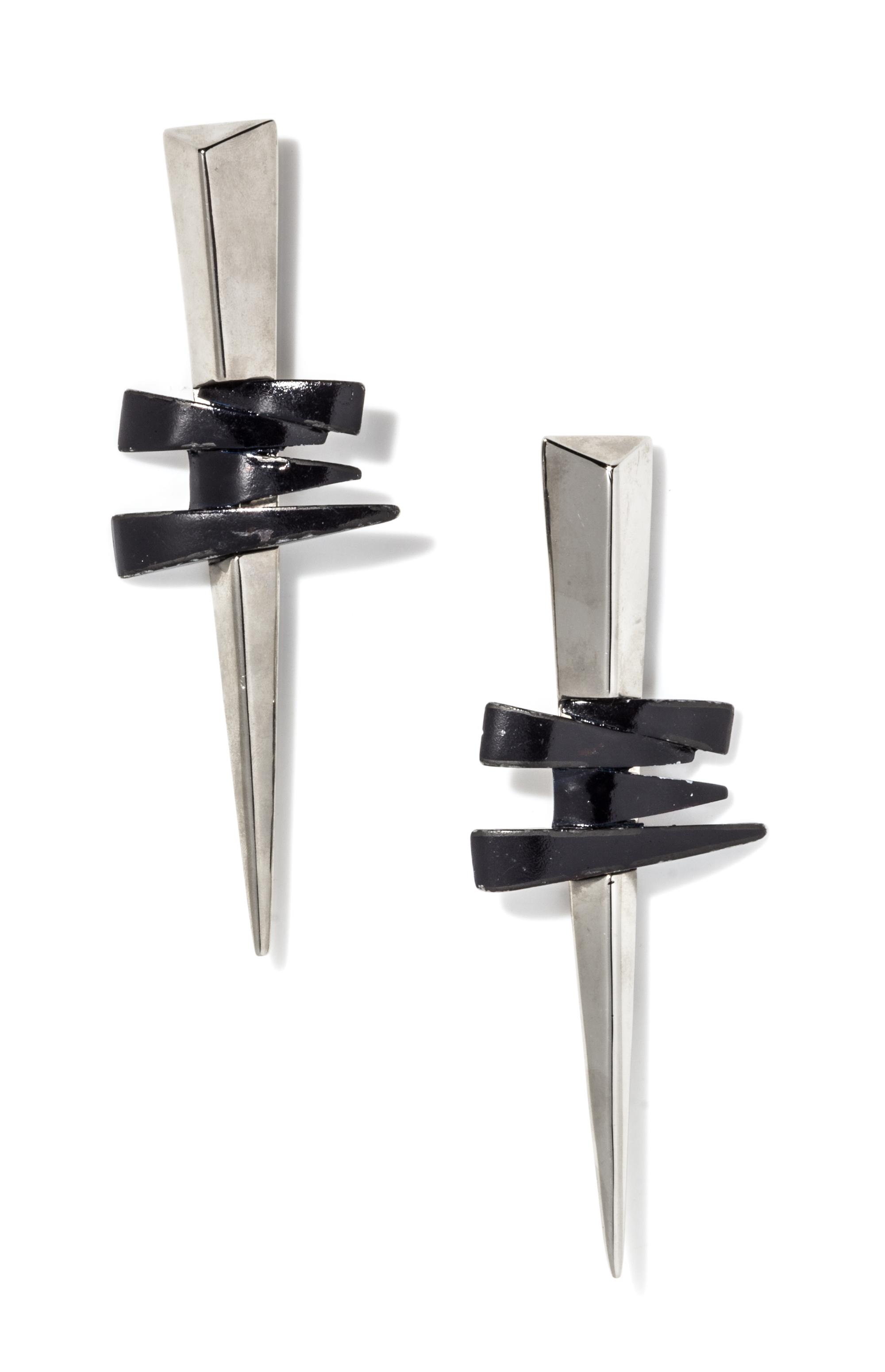A Pair of Gianni Versace Geometric Brooches, 2.5" x 6.5".