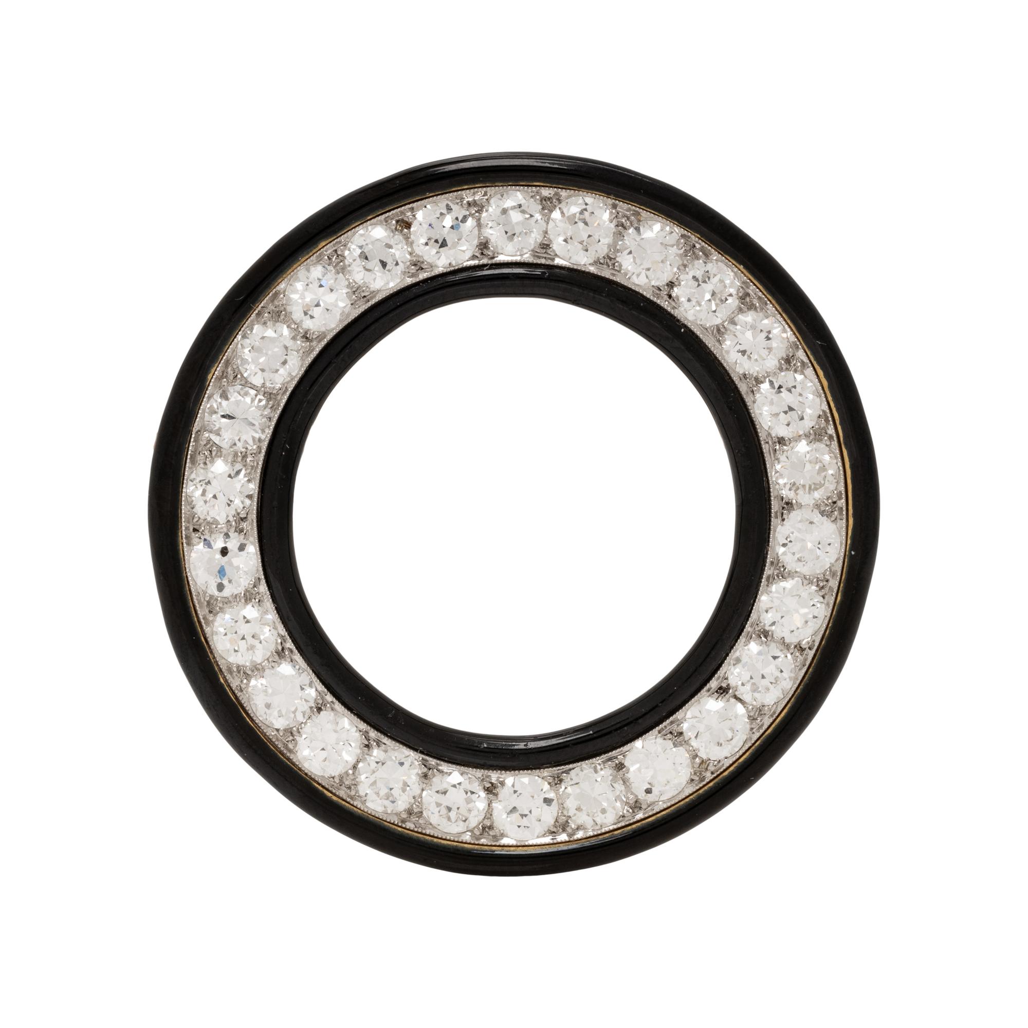 ART DECO, DIAMOND, ONYX AND ENAMEL BROOCH