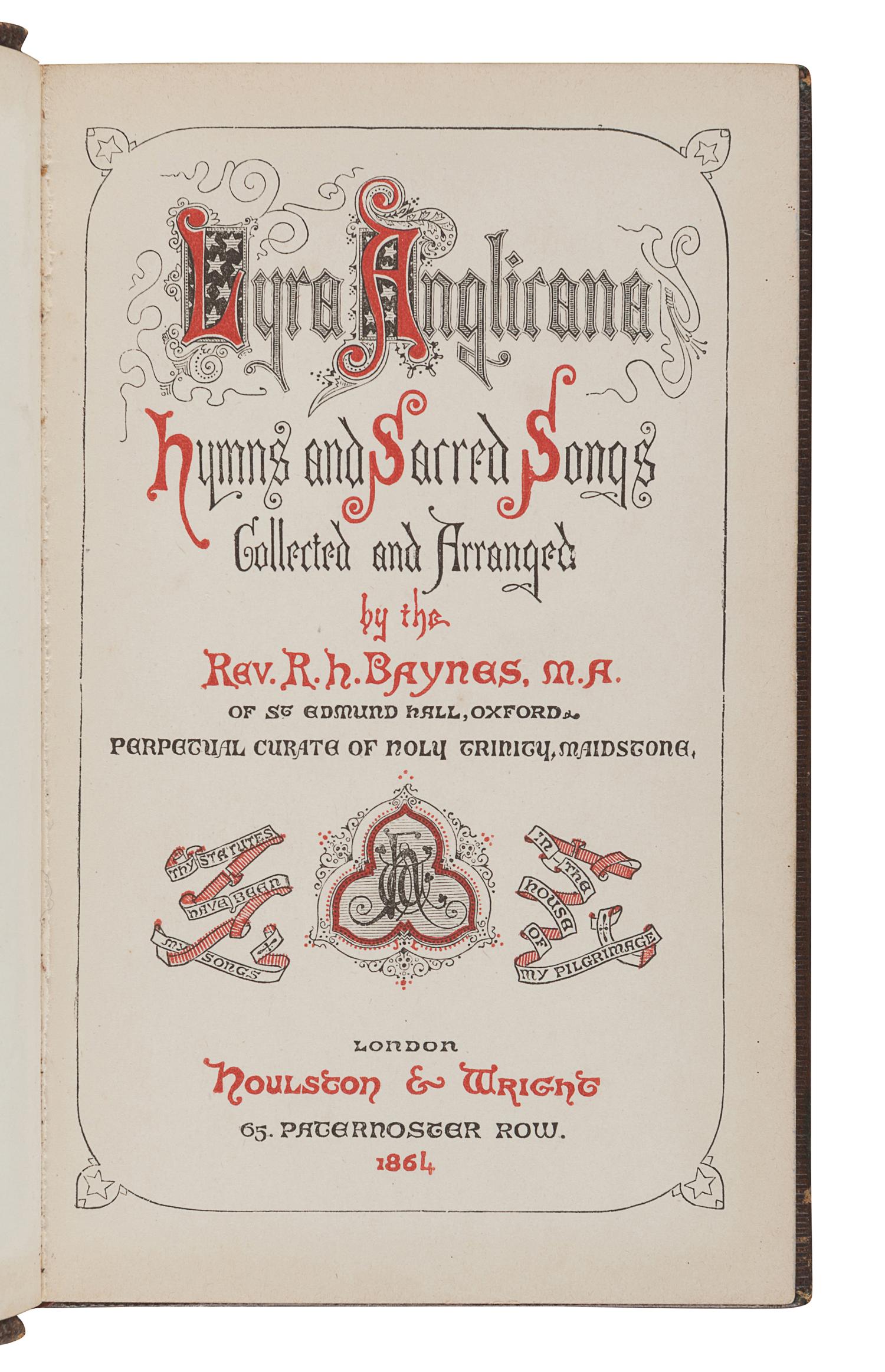 [FORE-EDGE PAINTINGS]. BAYNES, R. H. Lyra Anglicana: Hymns and Sacred Songs. London: Houlston & Wright, 1864.