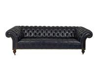 A Navy Blue Calfskin Upholstered Chesterfield Sofa