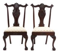 A Pair of Portuguese Chippendale Style Side Chairs, Height 40 inches.
