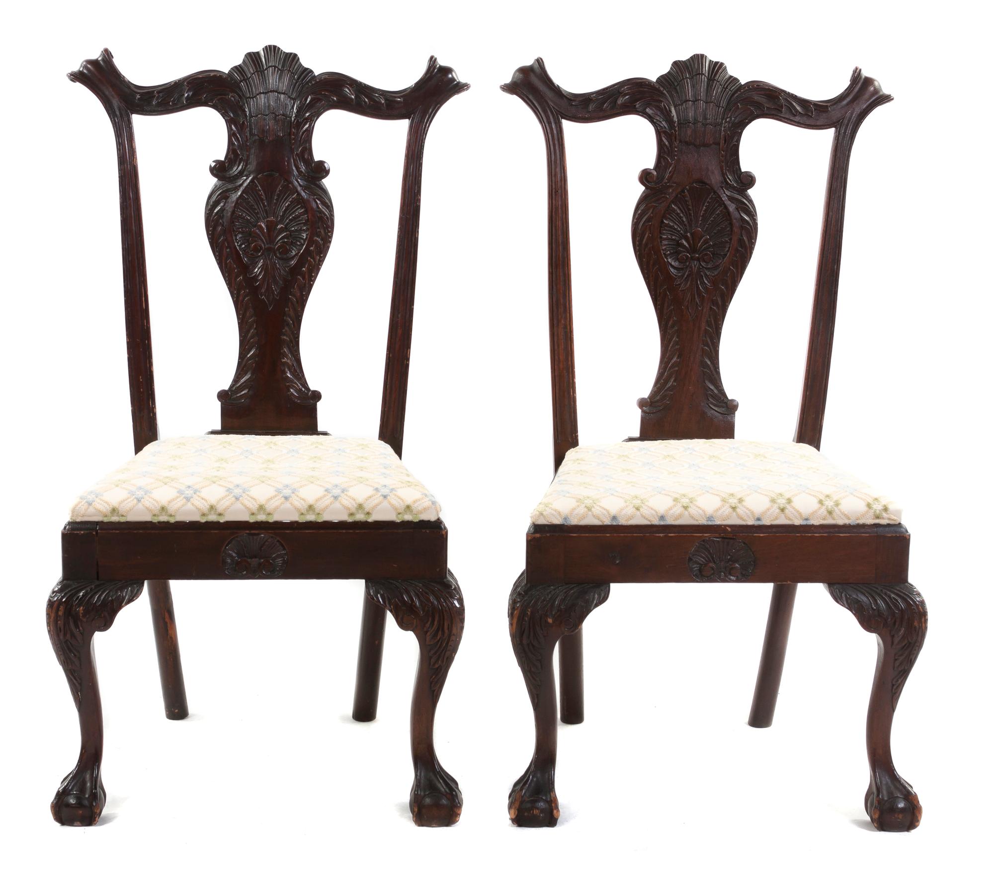 A Pair of Portuguese Chippendale Style Side Chairs, Height 40 inches.