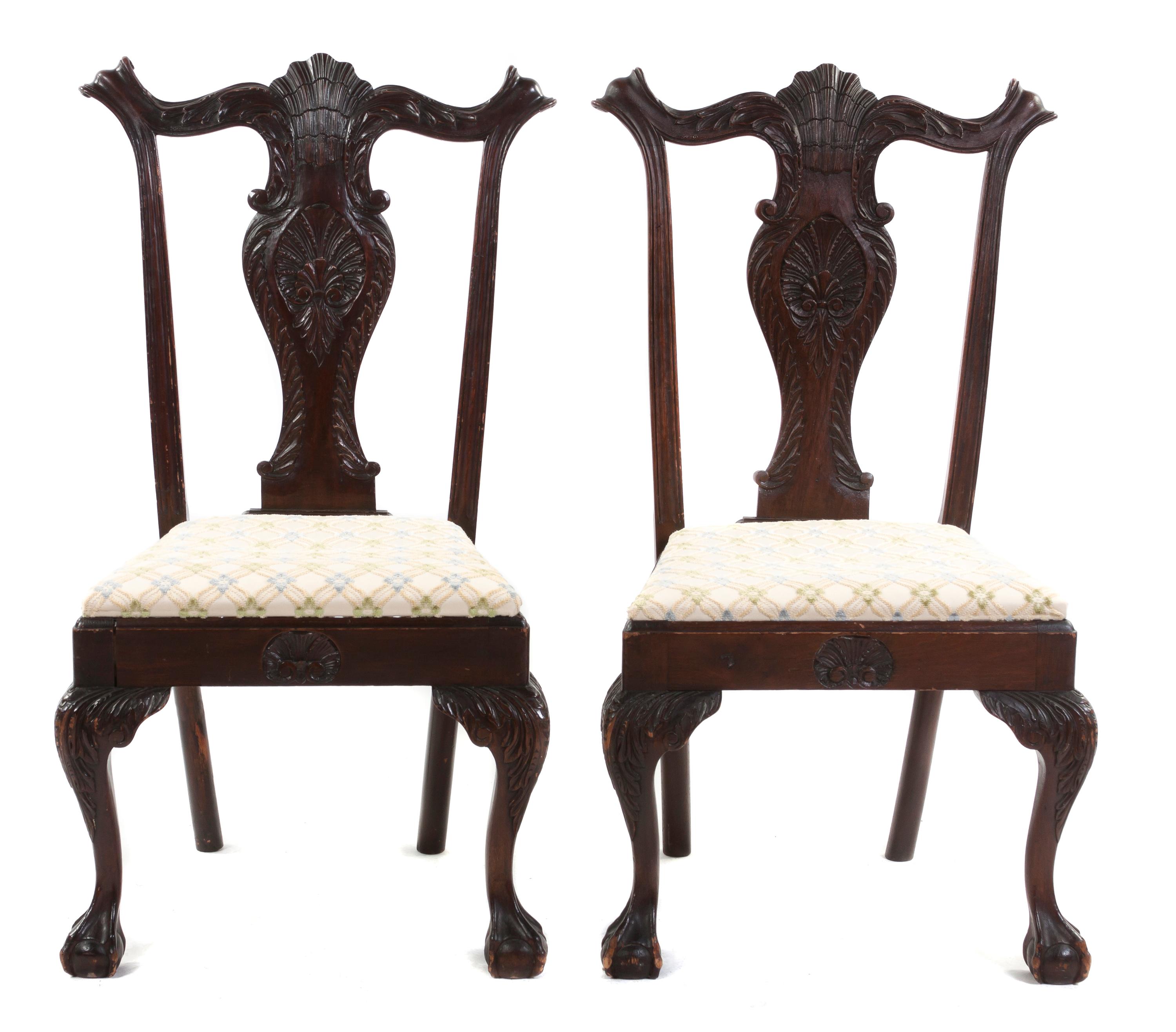 A Pair of Portuguese Chippendale Style Side Chairs, Height 40 inches.