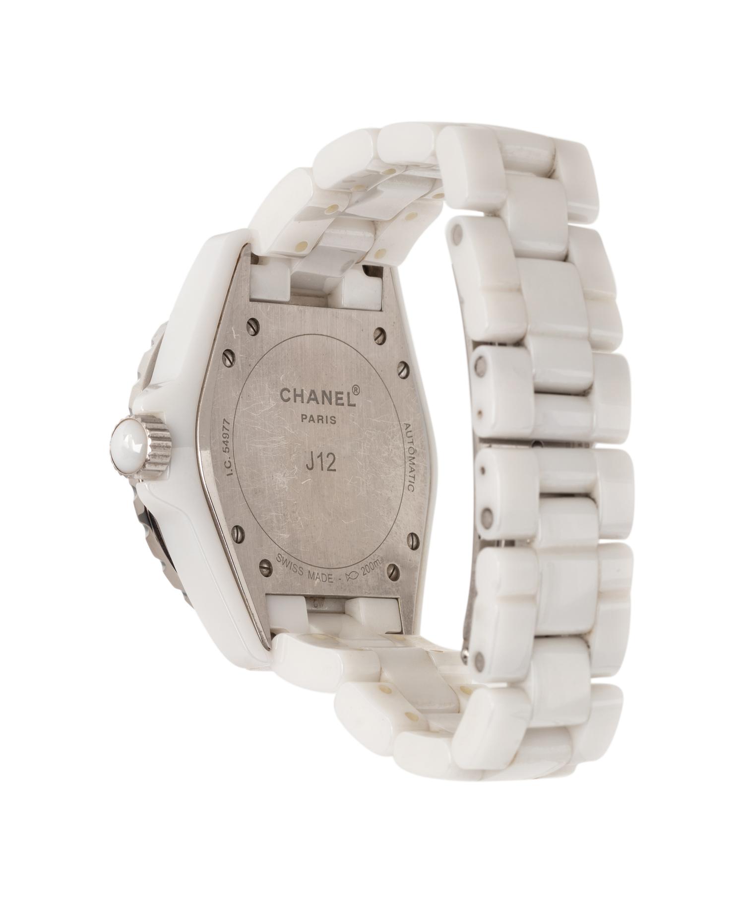 CHANEL, REF. H2122 WHITE CERAMIC AND DIAMOND 'J12' WATCH