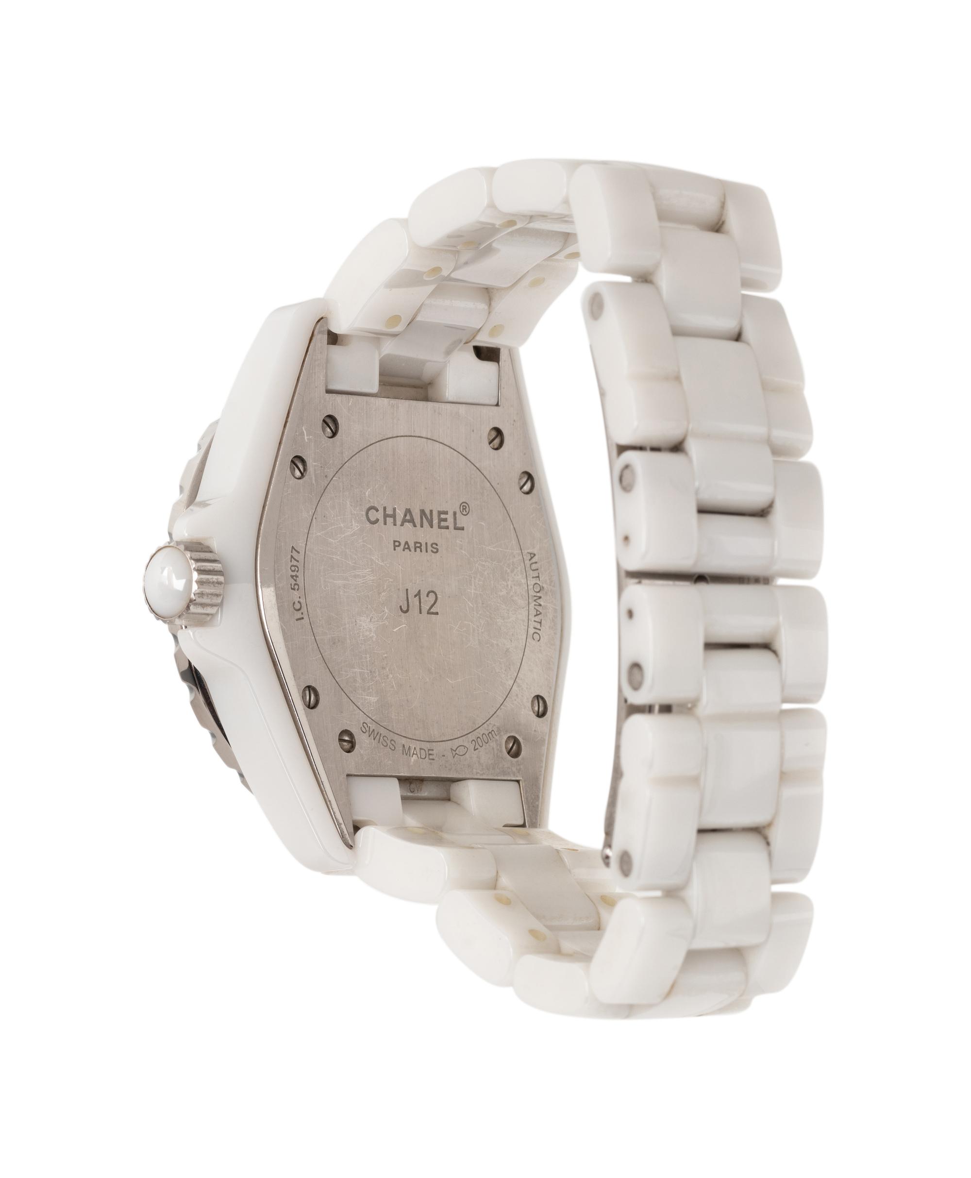 CHANEL, REF. H2122 WHITE CERAMIC AND DIAMOND 'J12' WATCH