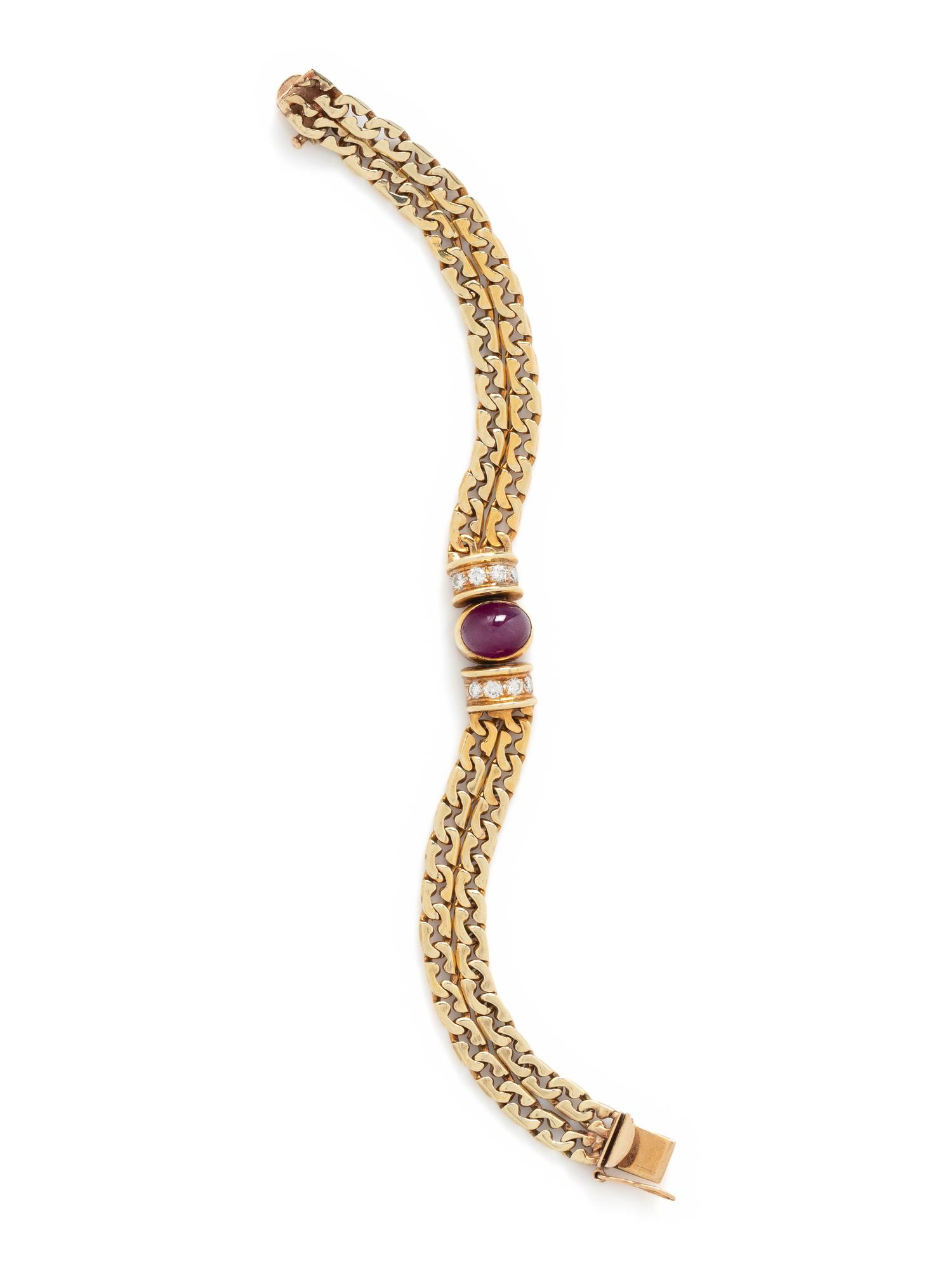 YELLOW GOLD, RUBY AND DIAMOND BRACELET