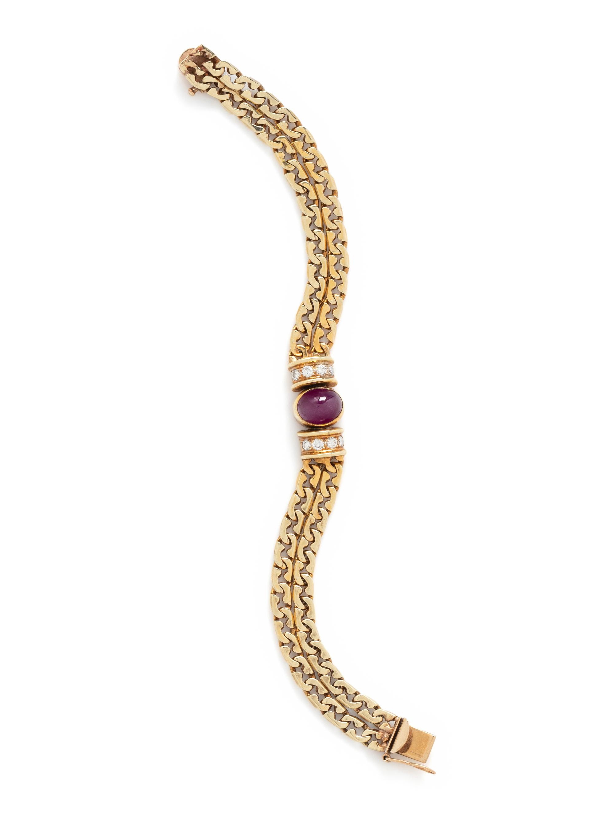 YELLOW GOLD, RUBY AND DIAMOND BRACELET