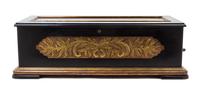 A Continental Cylinder Music Box Height of case 12 x width 37 x depth 14 inches.