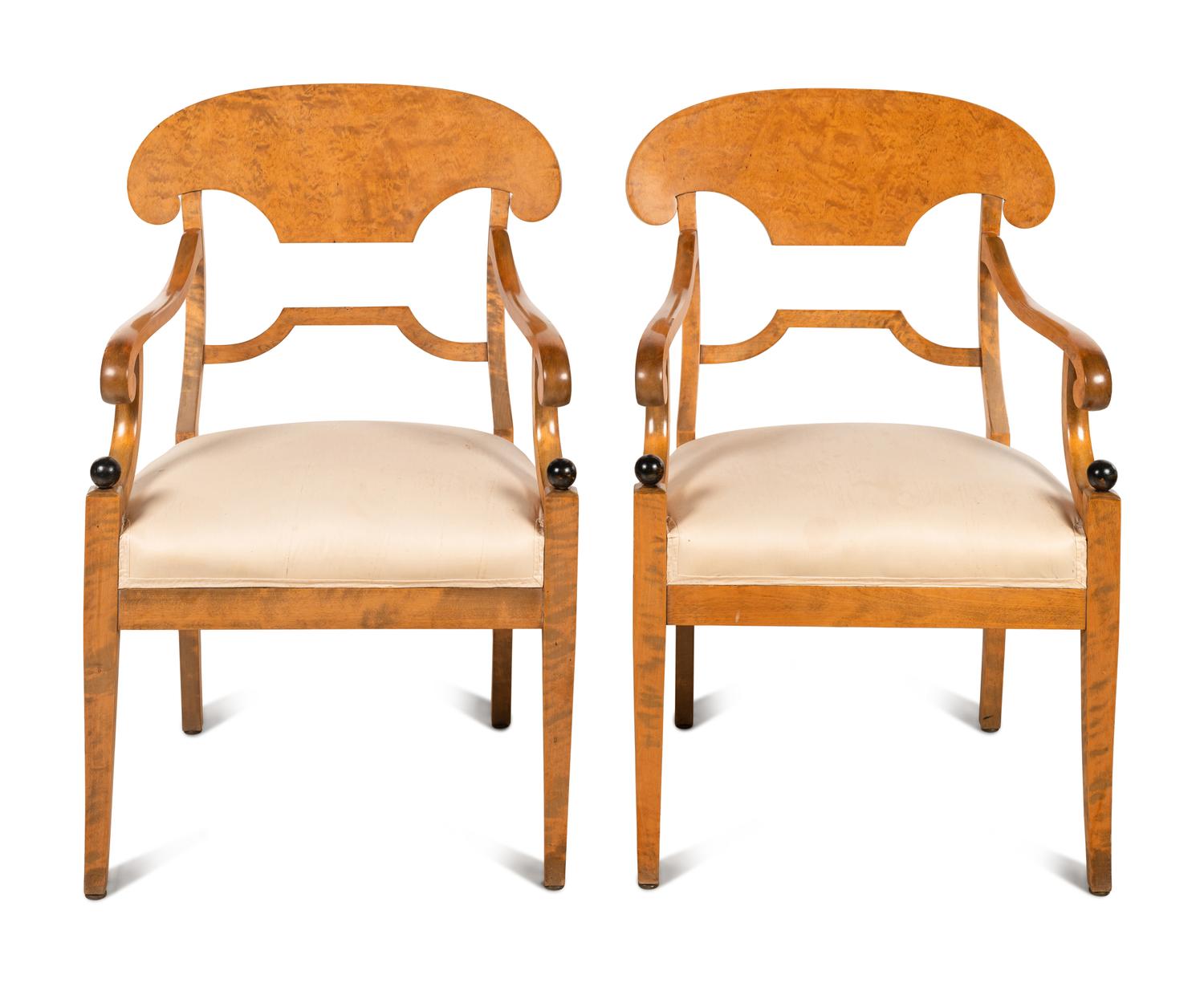 A Pair of Biedermeier Style Birch Open Armchairs