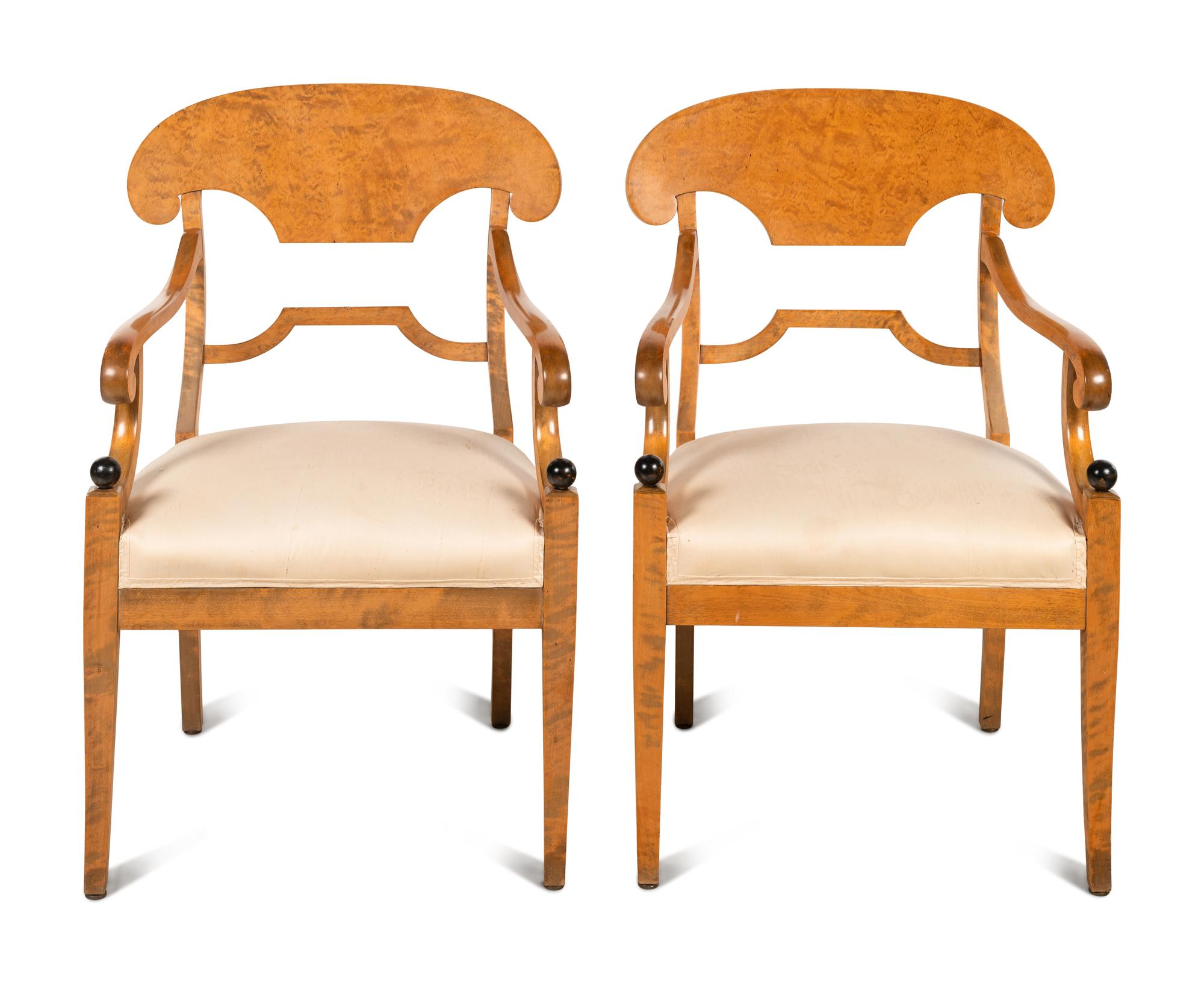 A Pair of Biedermeier Style Birch Open Armchairs