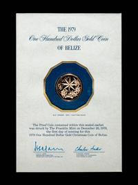 A 1979 Belize Issued Franklin Mint Struck ' The Golden Star of Christmas' $100 Gold Proof