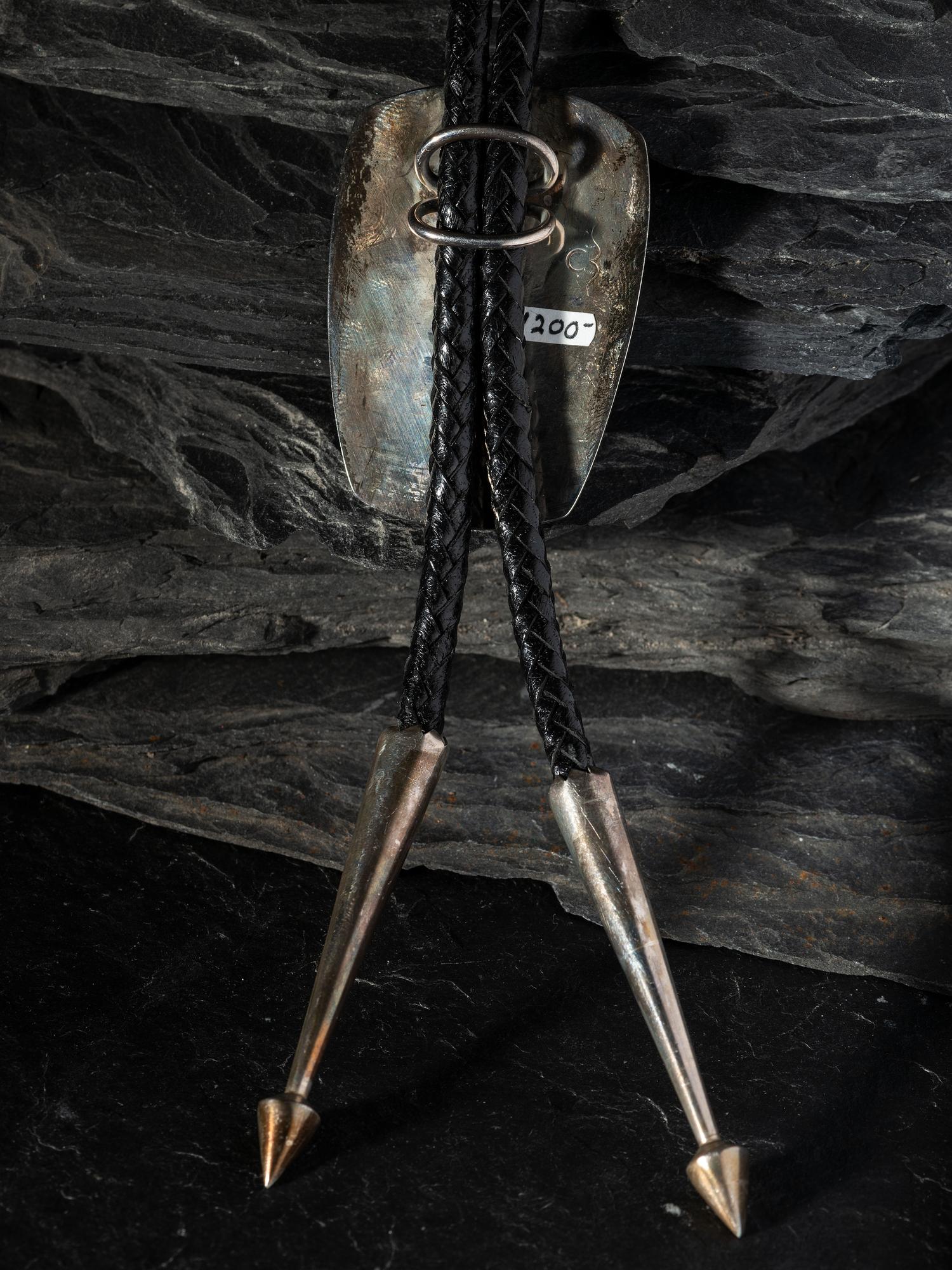 Silver Bolo, with Jet and Shell Mosaic Inlay