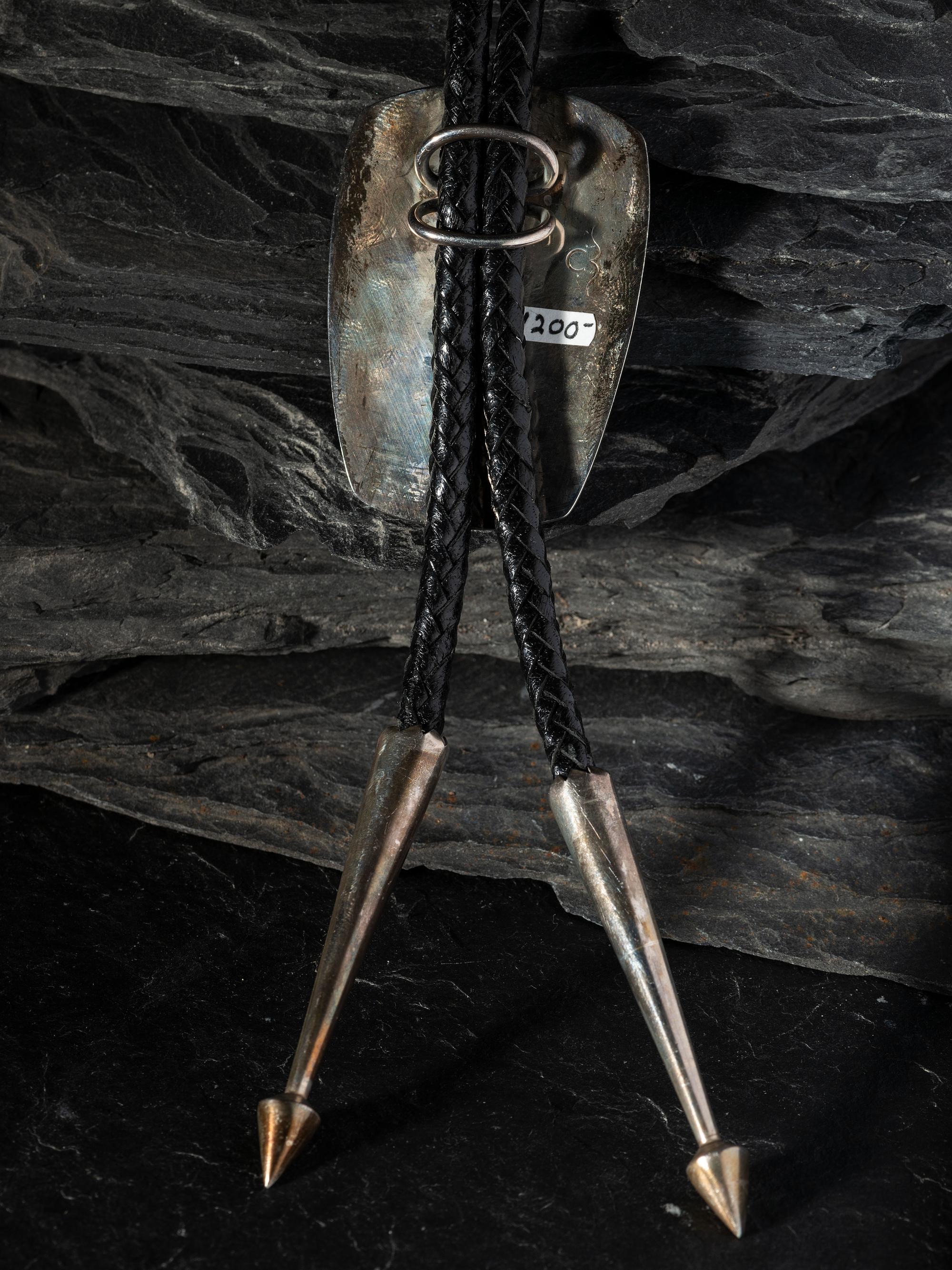 Silver Bolo, with Jet and Shell Mosaic Inlay