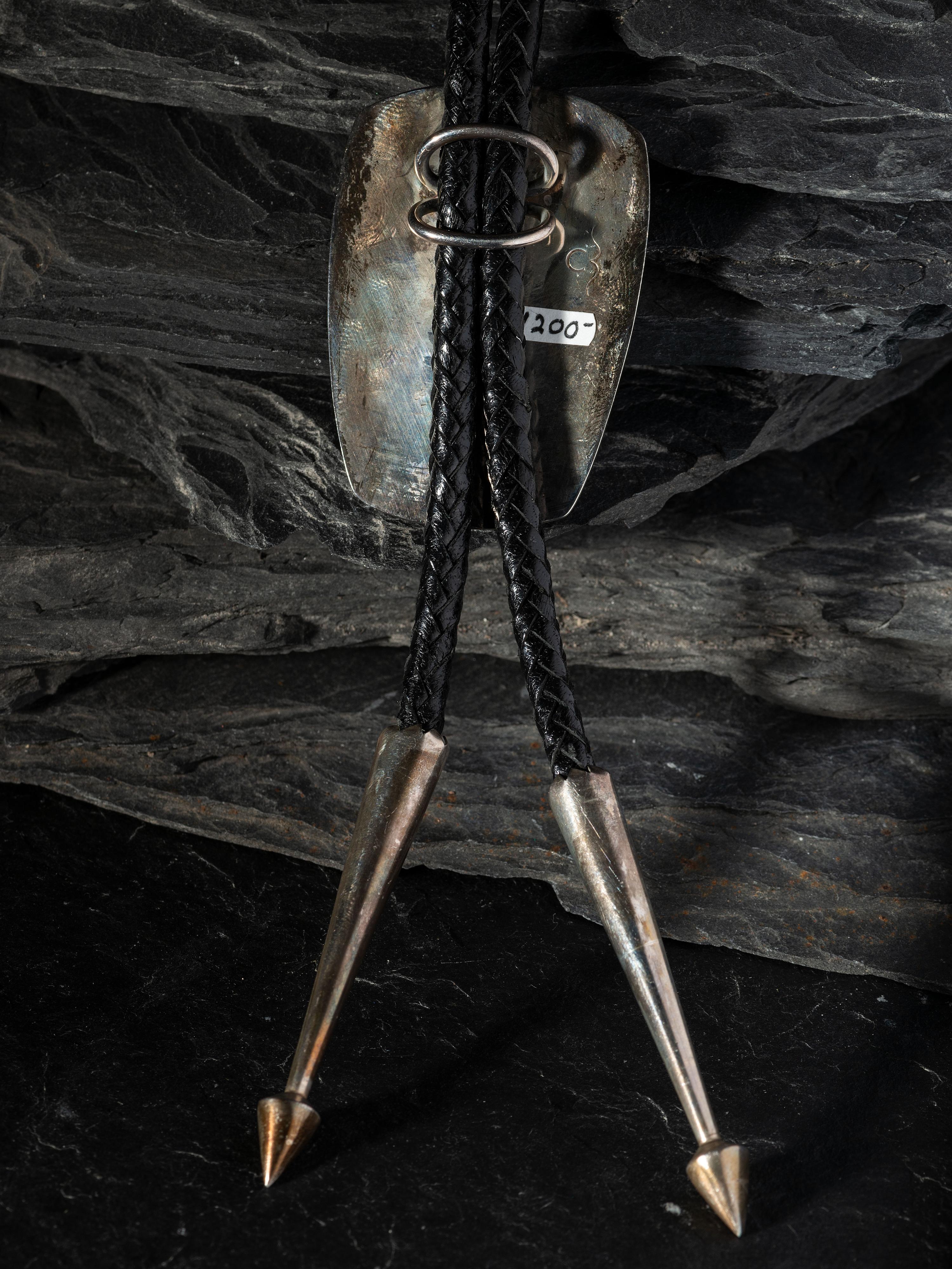 Silver Bolo, with Jet and Shell Mosaic Inlay