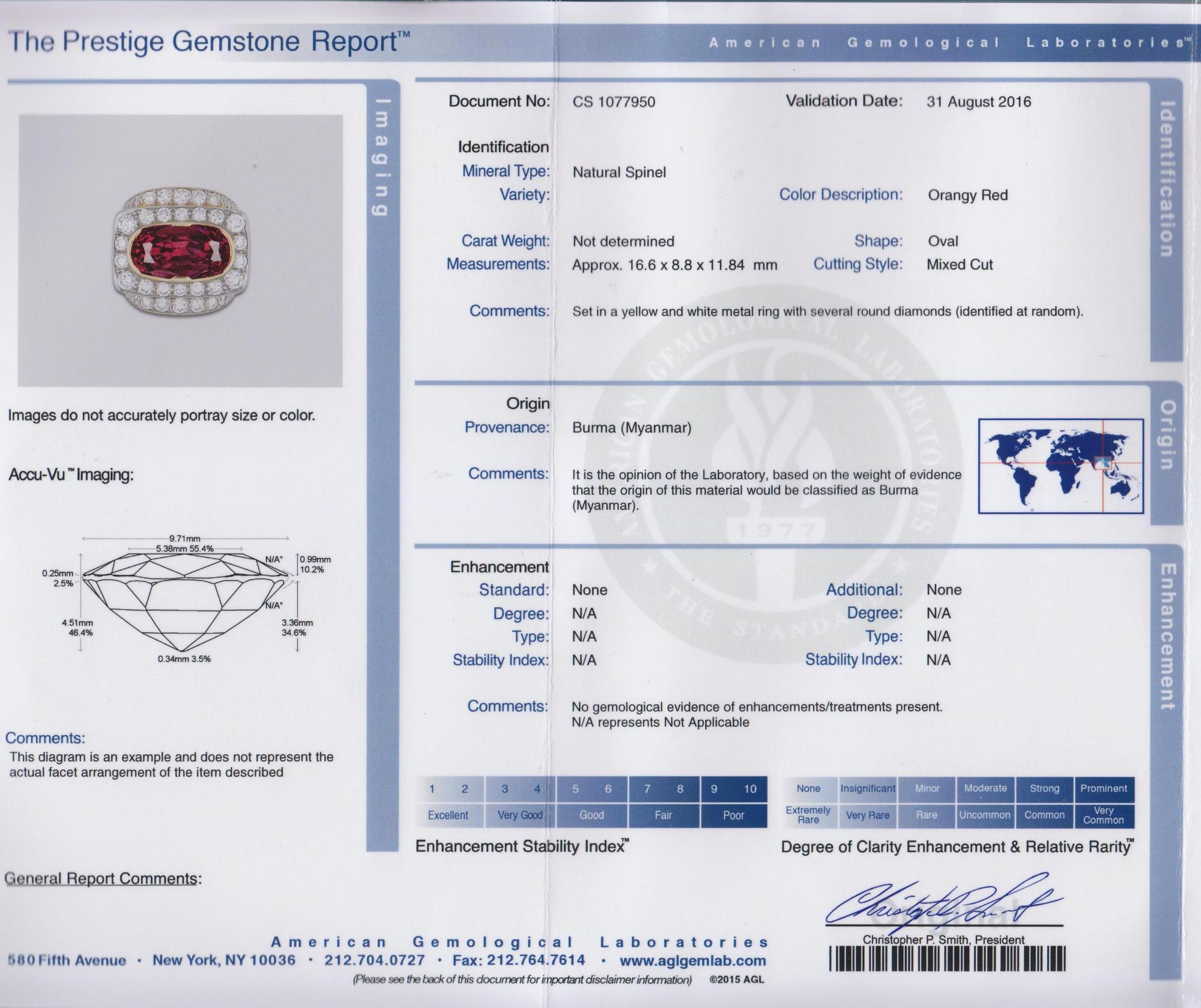 A Bicolor Gold, Burmese Spinel and Diamond Ring, 17.90 dwts.