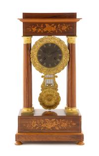 A Napoleon III Parquetry Portico Clock Height 20 inches. — LATE 19TH/EARLY 20TH CENTURY