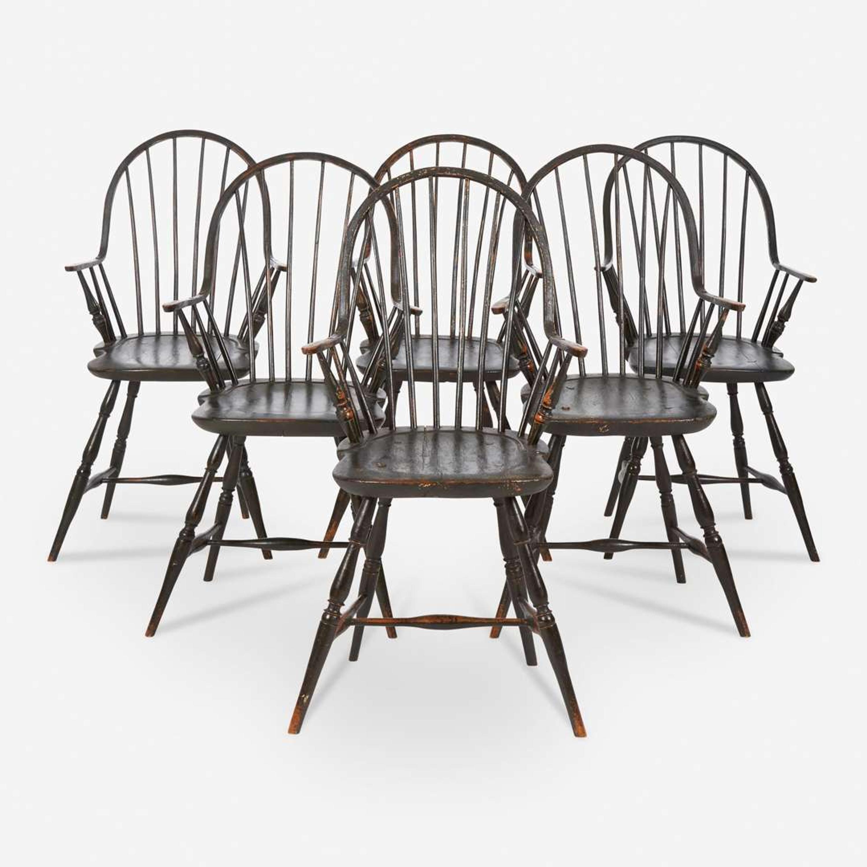 A set of six painted continuous arm Windsor chairs New York, late 18th century