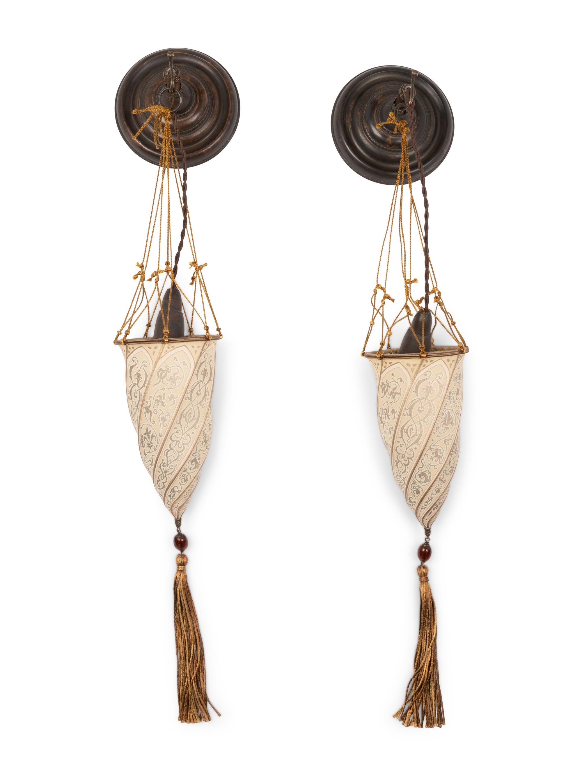 A Pair of Fortuny Cesendello Silk Wall Sconces