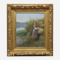 Daniel Ridgway Knight (American, 1839–1924) French Peasant Girl Collecting Reeds