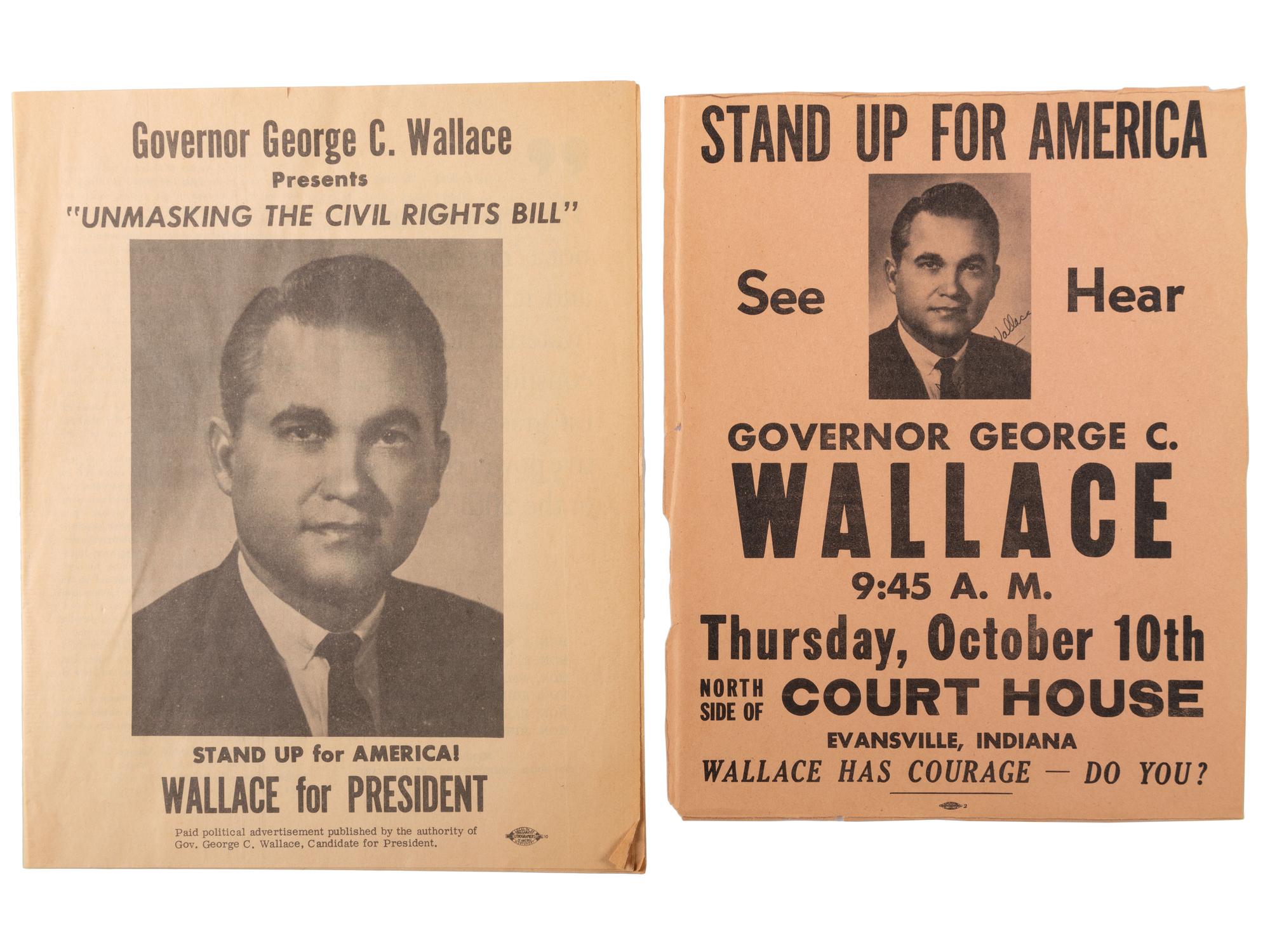 [WALLACE, George]. A group of posters, pamphlets, and other ephemera from Wallace's 1968 presidential campaign, comprising: