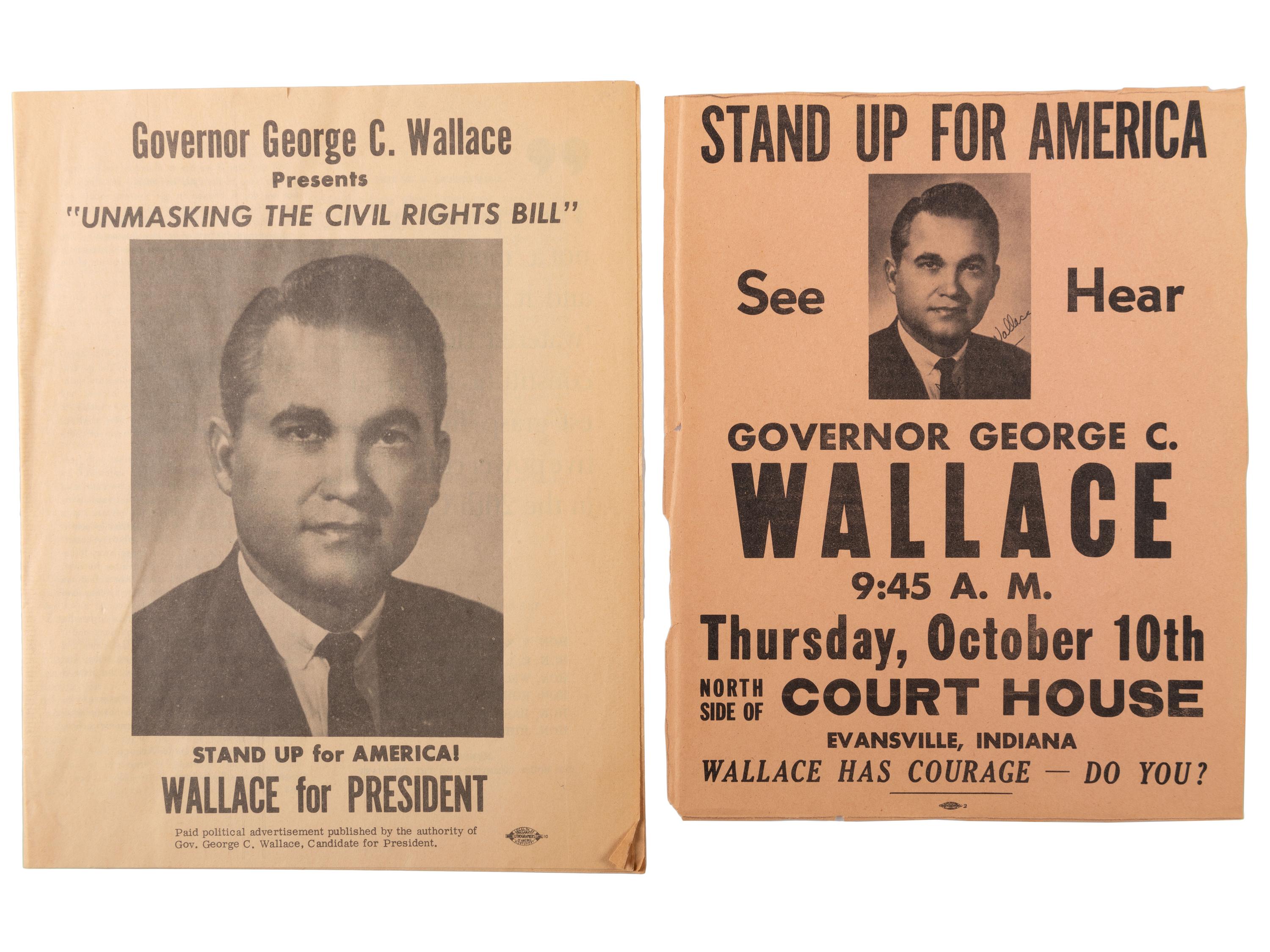 [WALLACE, George]. A group of posters, pamphlets, and other ephemera from Wallace's 1968 presidential campaign, comprising: