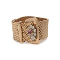 RETRO, YELLOW GOLD, RUBY AND DIAMOND BELT MOTIF BRACELET