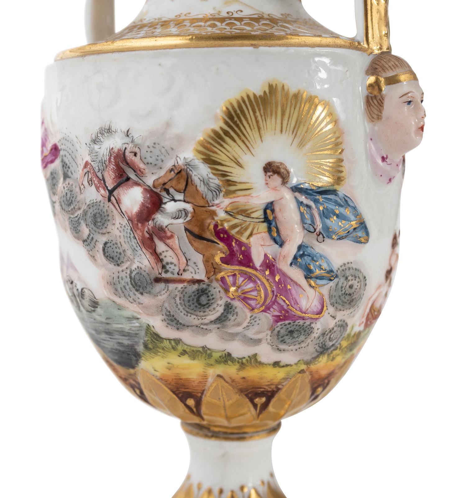 A Capodimonte Painted and Parcel-Gilt Porcelain Covered Urn