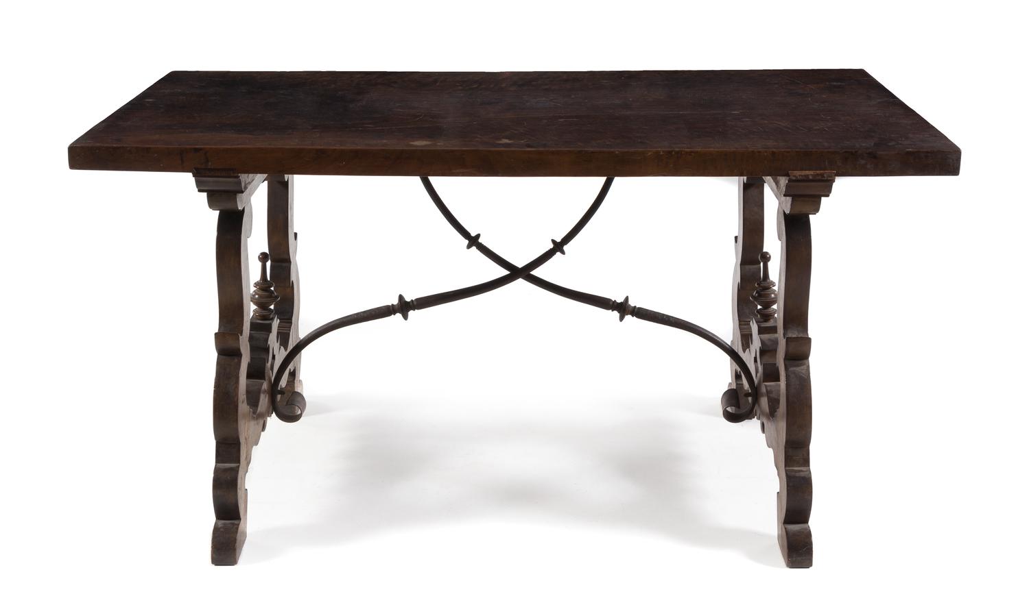 A Spanish Baroque Walnut Trestle Table Height 32 1/2 x width 62 1/2 x depth 33 1/8 inches. — LATE 19TH/EARLY 20TH CENTURY