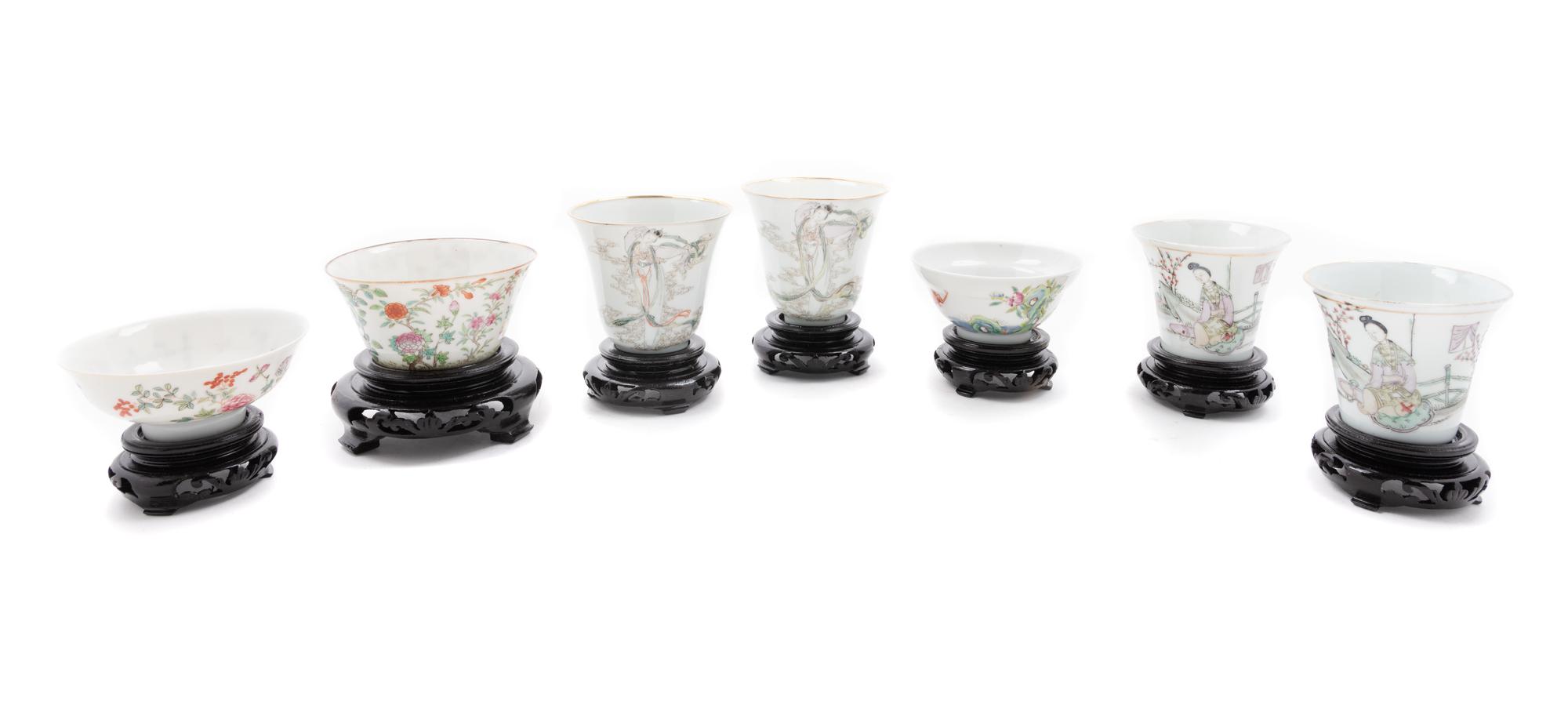 Seven Famille Rose Porcelain Cups