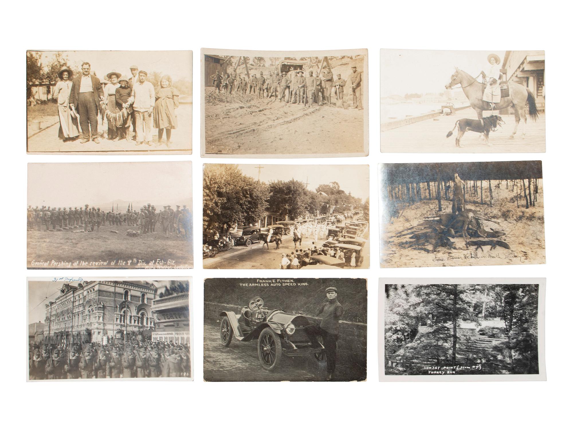 [EARLY PHOTOGRAPHY]. A collection of CDVs, cabinet cards, and real photo postcards, highlighted by a view of Seth Kinman's chair, an occupational view of women at work, views of young men prior to enlisting in the Civil War, and portraiture.