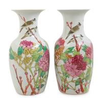 A Pair of Famille Rose Porcelain Vases