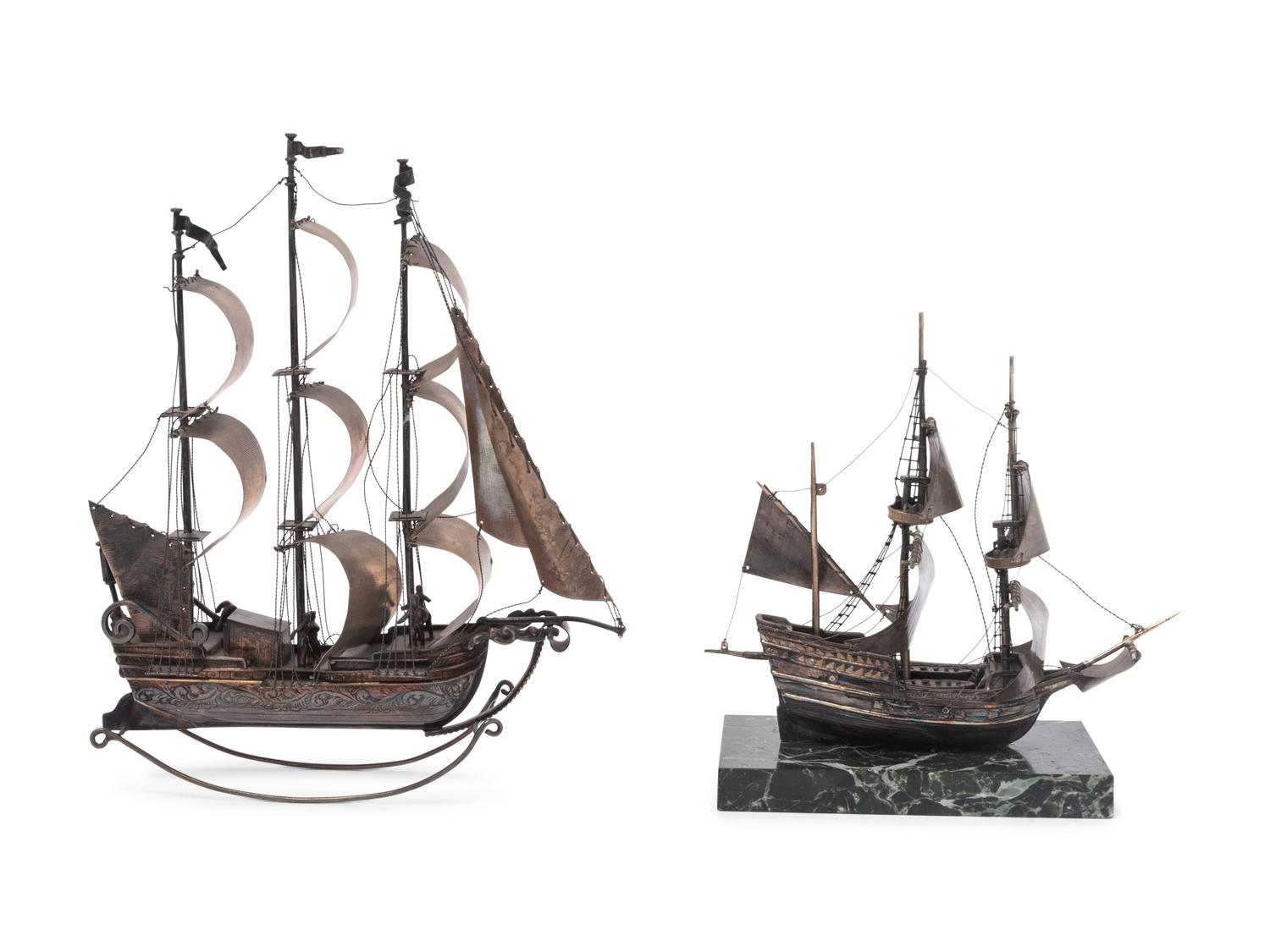 Two Dutch Silver Models of Galleons