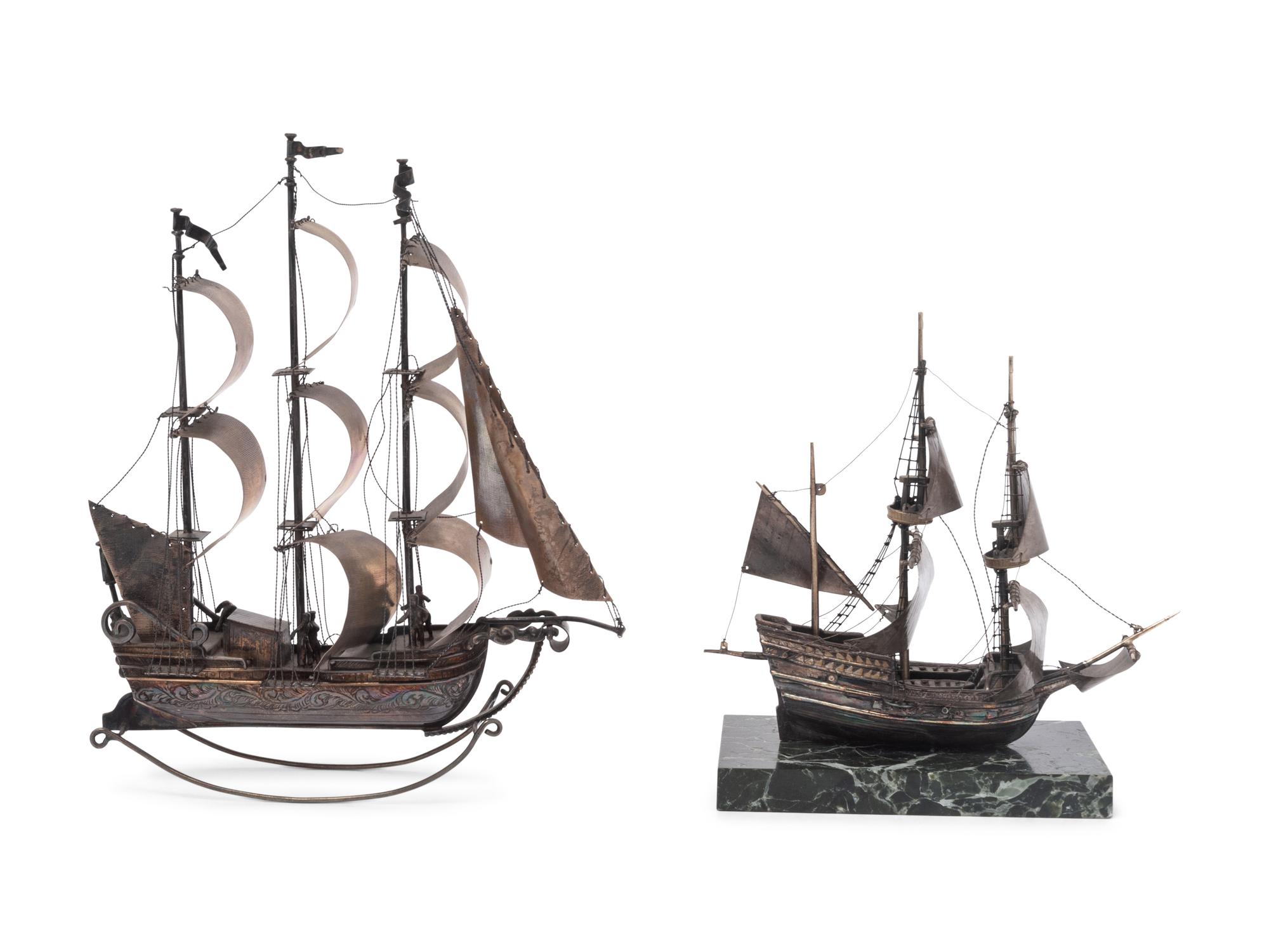Two Dutch Silver Models of Galleons