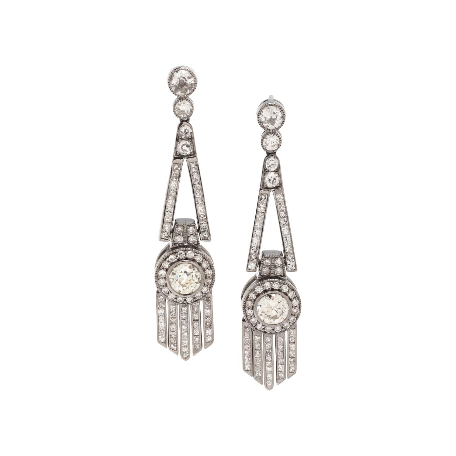 DIAMOND AND BLACKENED GOLD EARRINGS