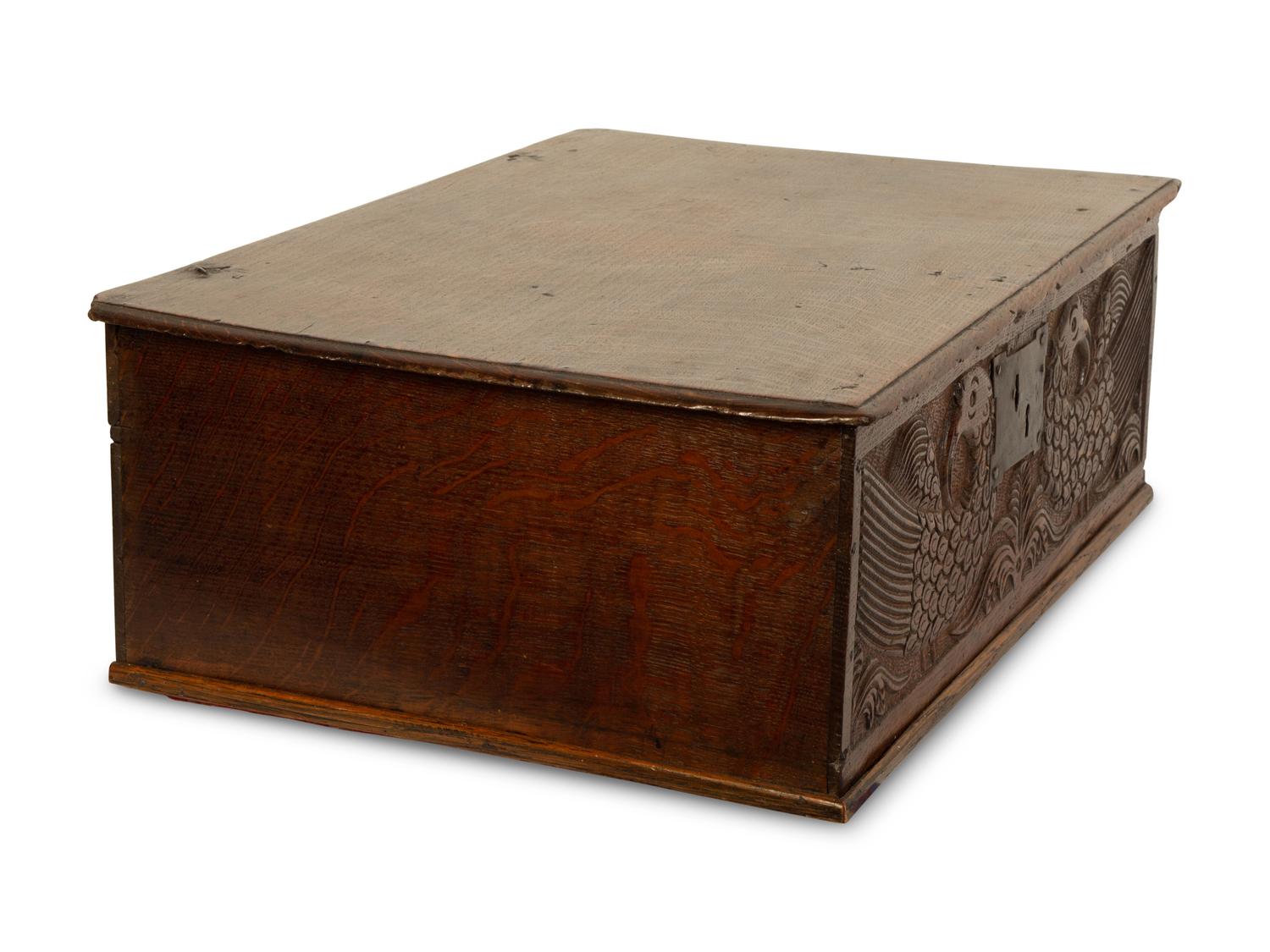 An English Carved Oak Document Box