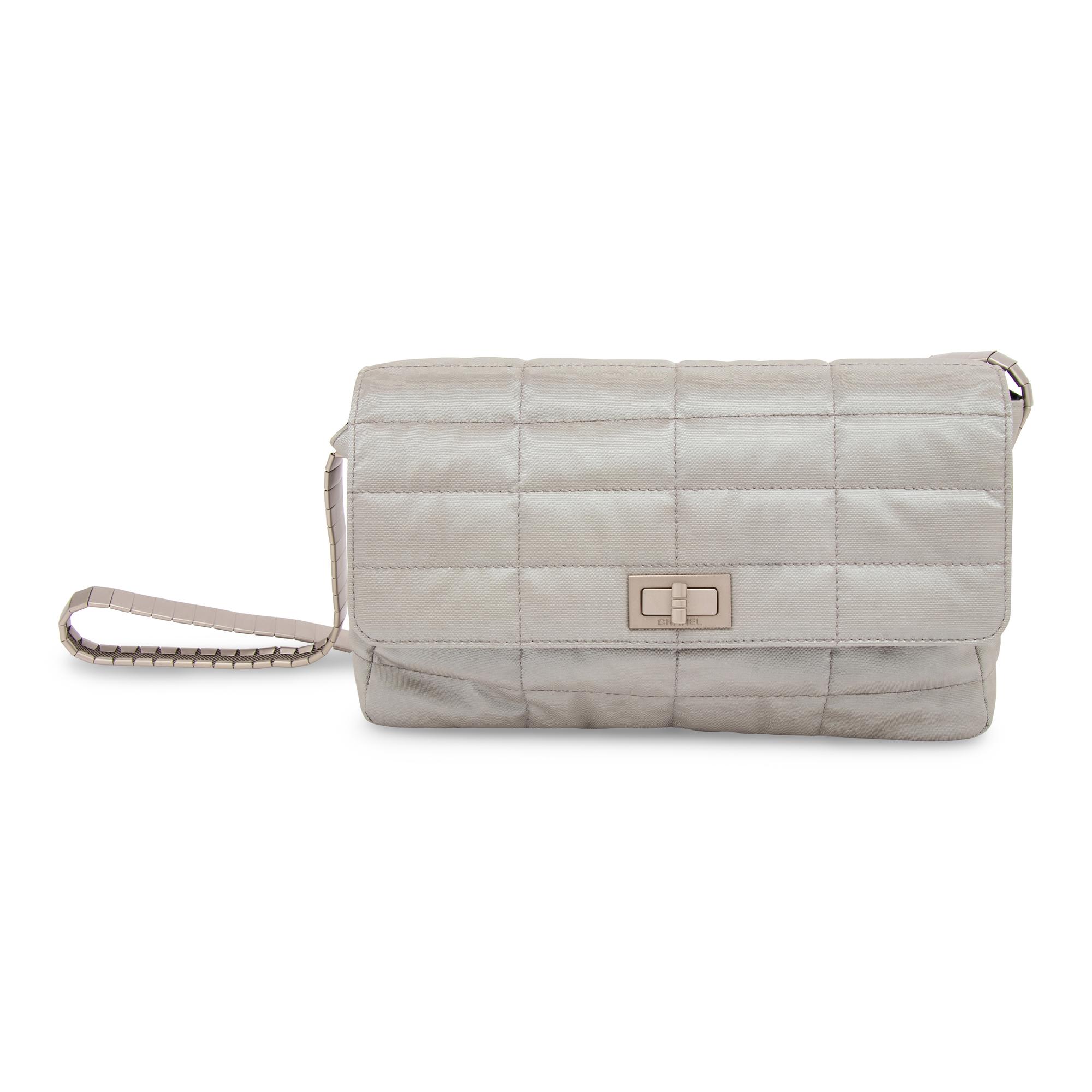 Chanel, Silver Nylon Flap Bag & Matching Belt