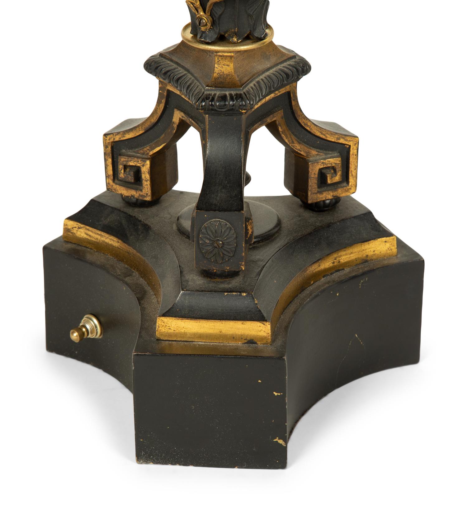 A Pair of Continental Gilt and Patinated Bronze Candelabra Mounted as Lamps — 20TH CENTURY