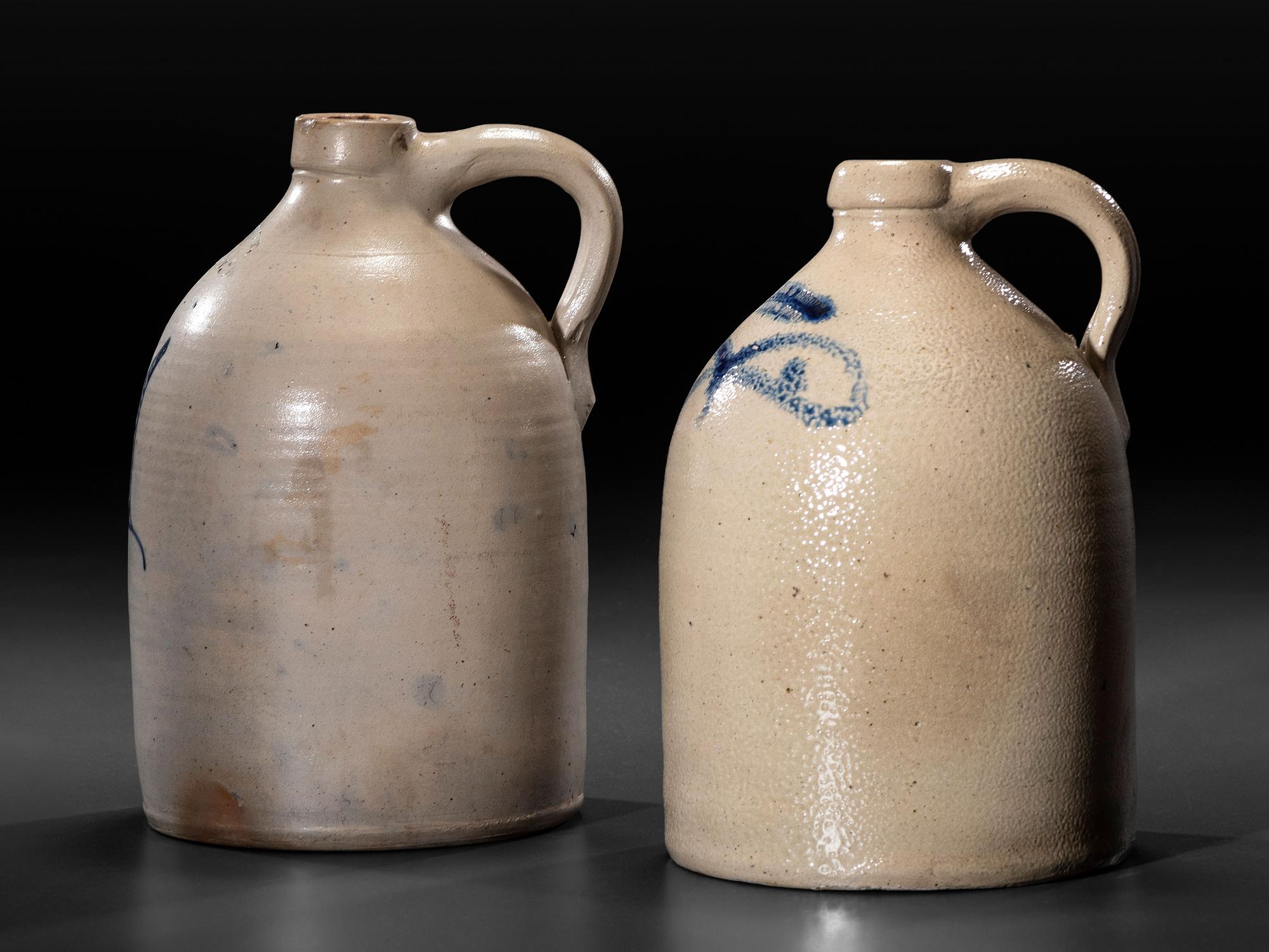 Two Cobalt-Decorated Stoneware One Gallon Jugs