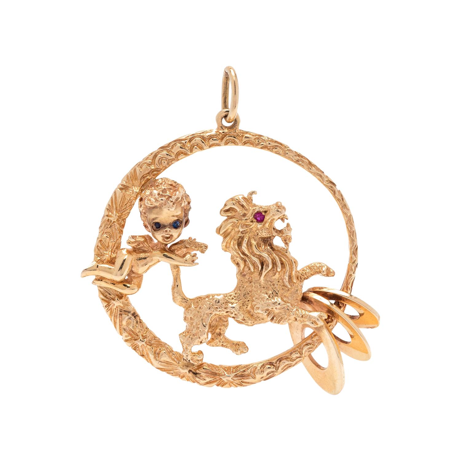 YELLOW GOLD ANGEL AND LION PENDANT