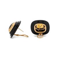 YELLOW GOLD, CITRINE AND ONYX EARCLIPS