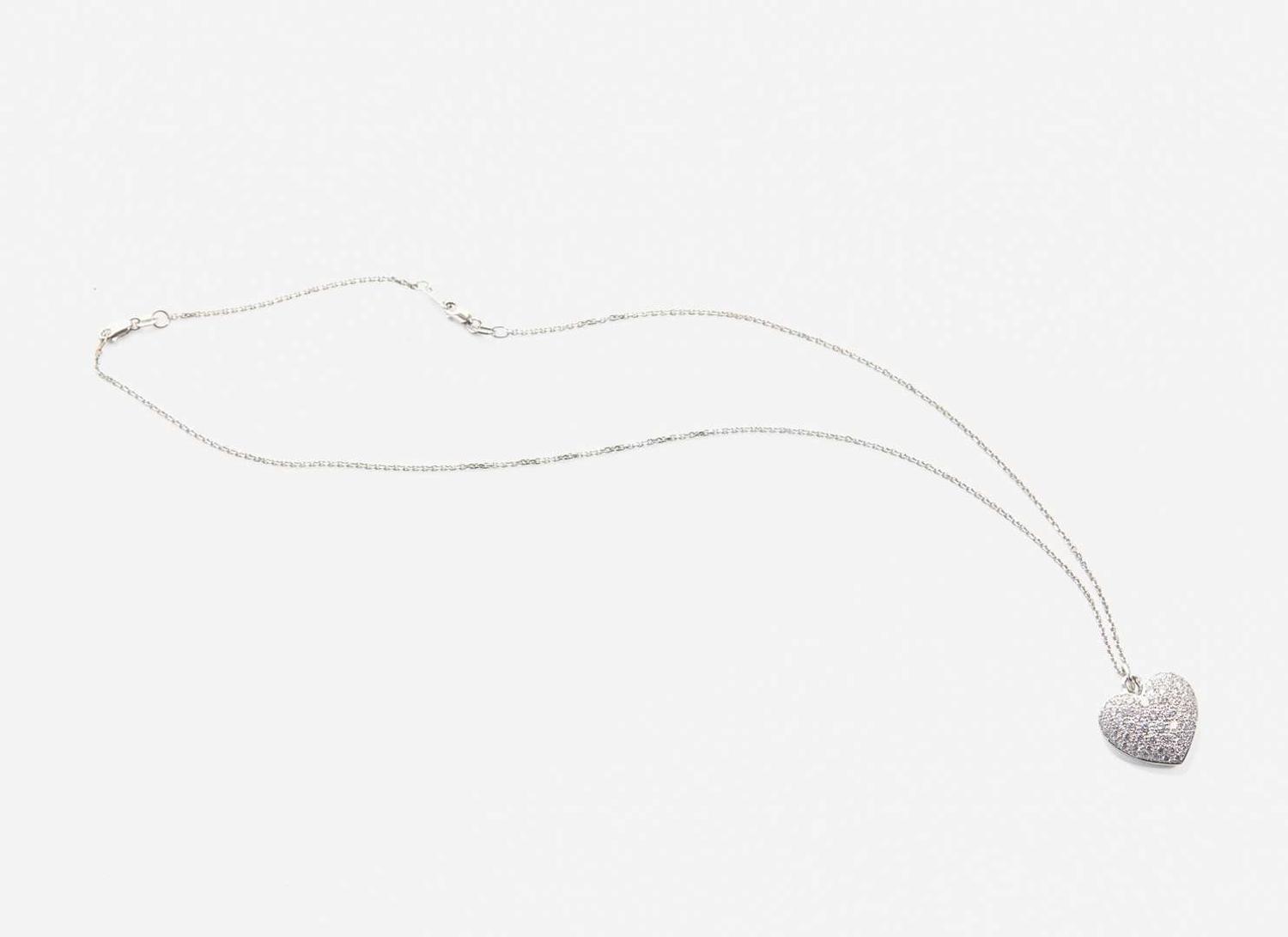 A 14K White Gold and Diamond Heart Necklace