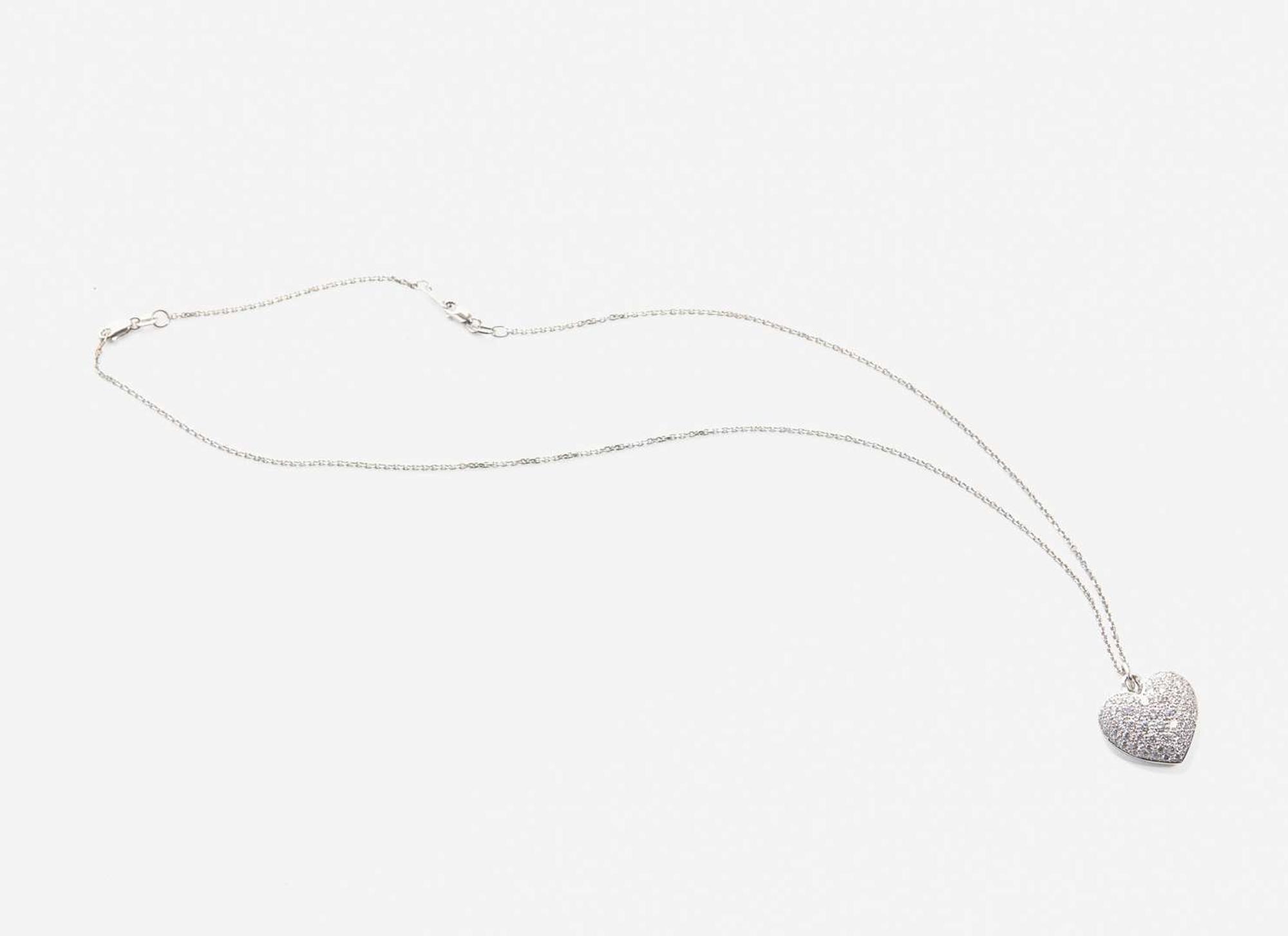 A 14K White Gold and Diamond Heart Necklace