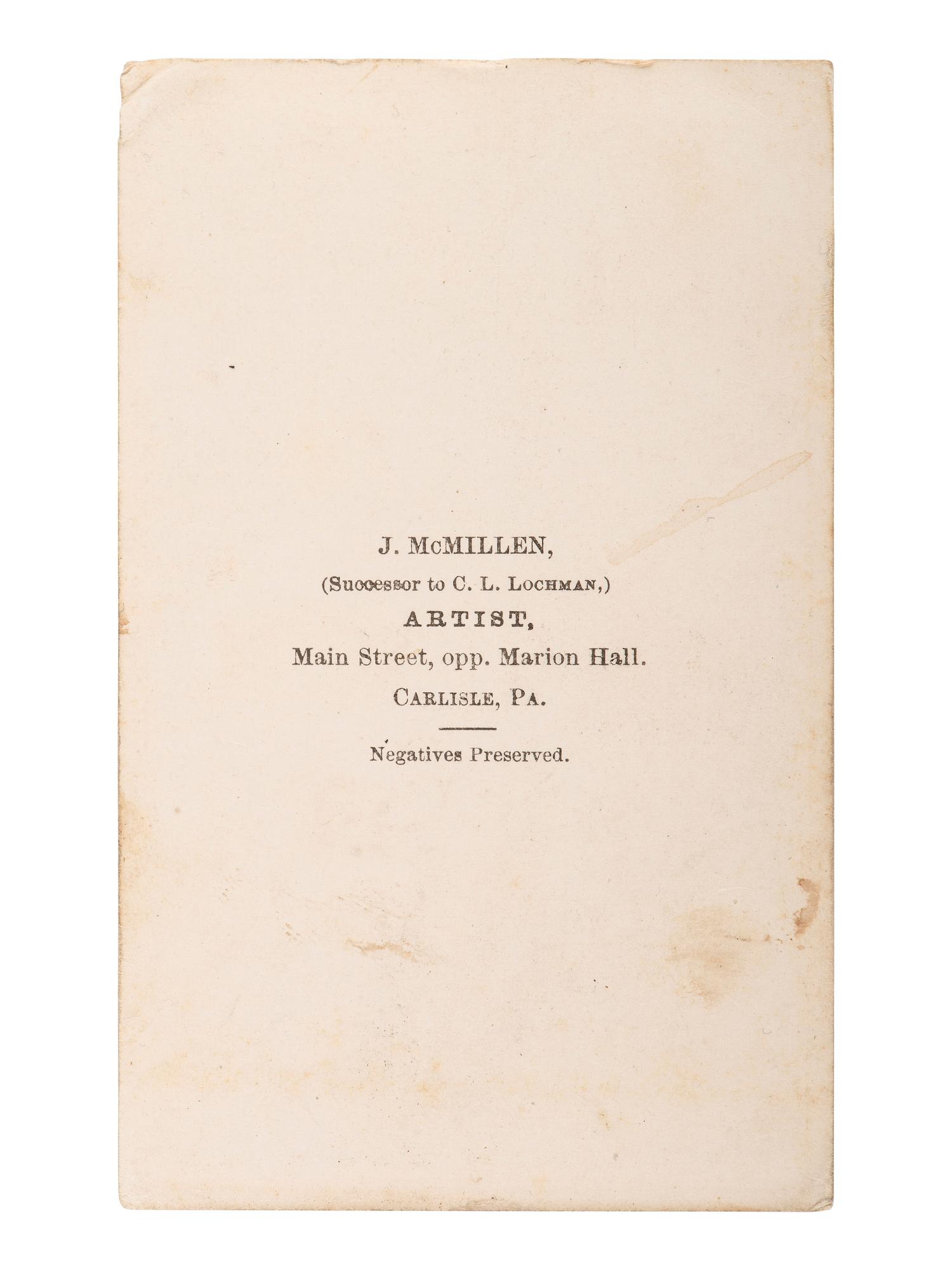 [EARLY PHOTOGRAPHY]. CDV of James Powell in tattered clothing. Carlisle, PA: J. McMillen, n.d.