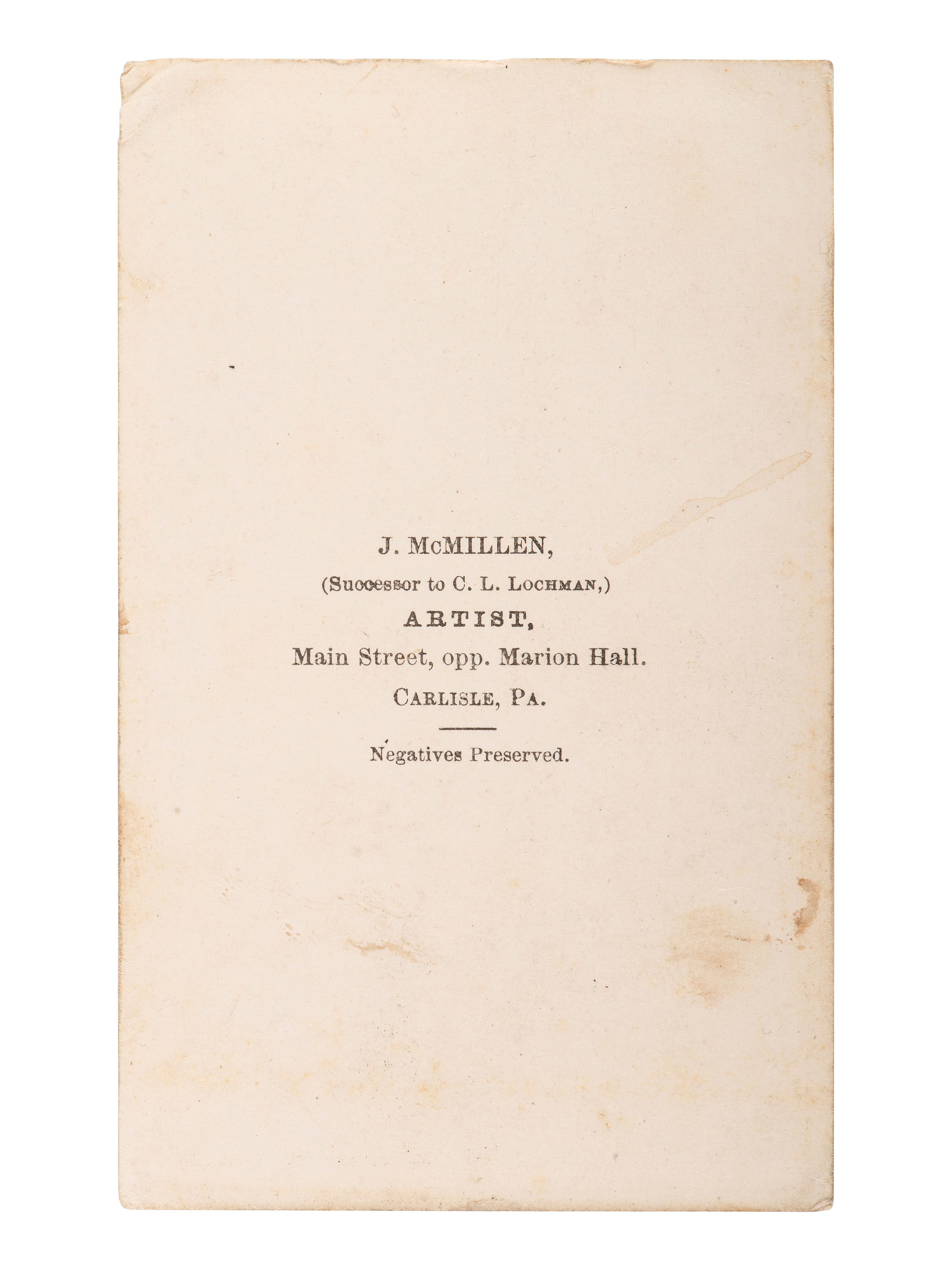 [EARLY PHOTOGRAPHY]. CDV of James Powell in tattered clothing. Carlisle, PA: J. McMillen, n.d.
