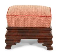 An American Empire Mahogany Foot Stool and a Printed Cotton Slip-Upholstered Club Chair