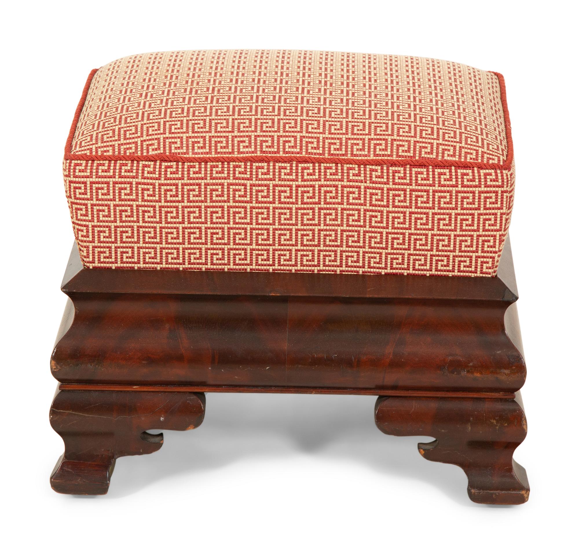 An American Empire Mahogany Foot Stool and a Printed Cotton Slip-Upholstered Club Chair